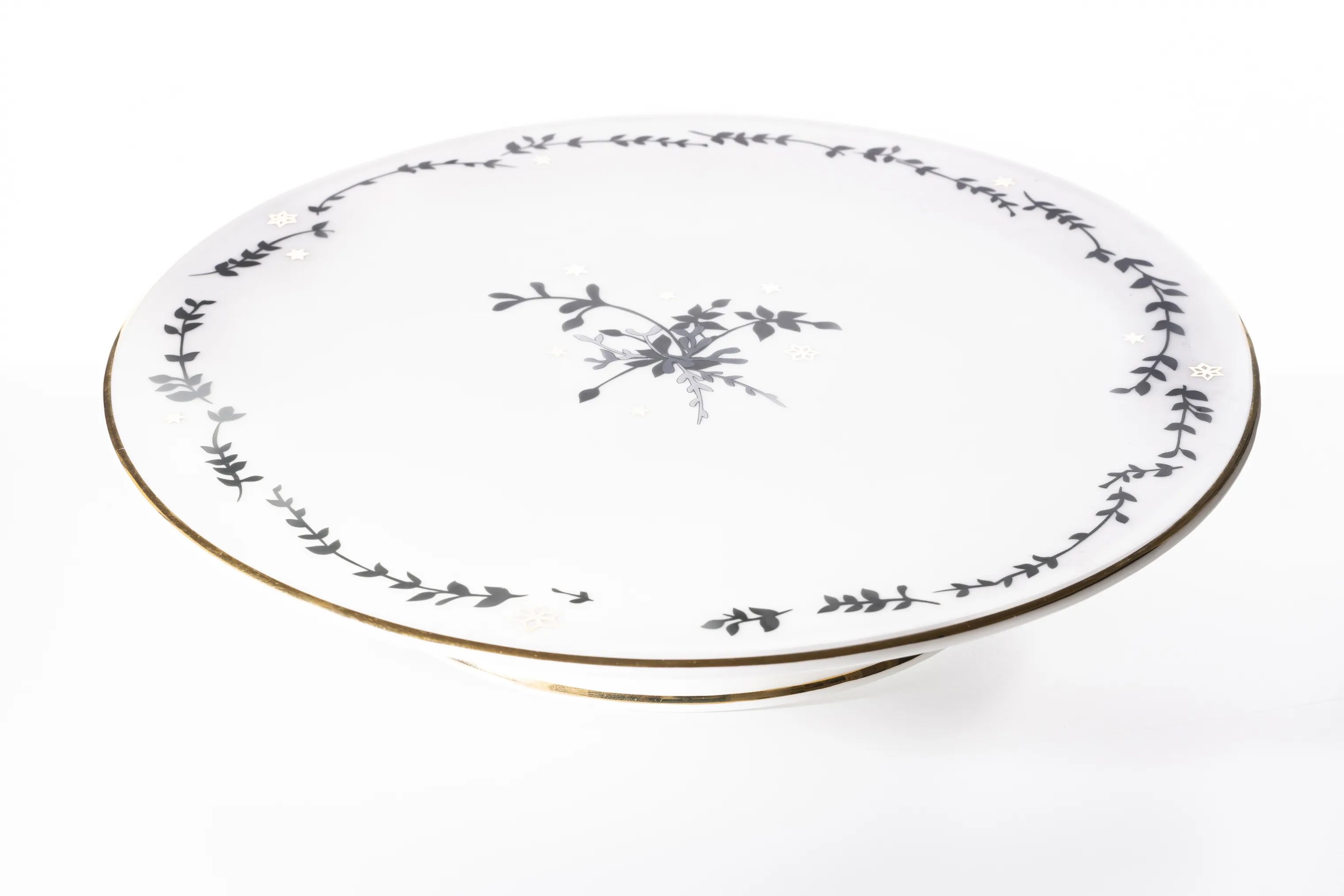 Jette Frölich Design Serveringsfade Vinterstjerner Kagefad i Grøn/guld, 29 cm, 1