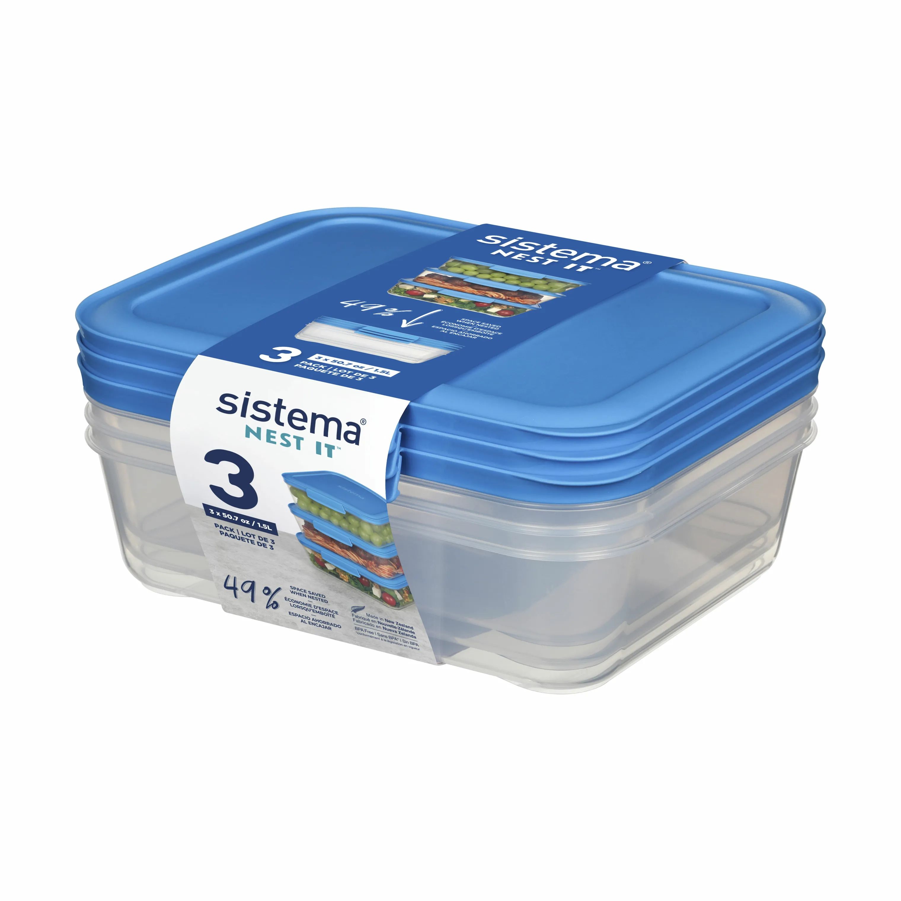 Sistema Opbevaringsbokse Nest It Meal Prep Opbevaringsboks - 3 stk. i Marine blue, 1.5 L, 2