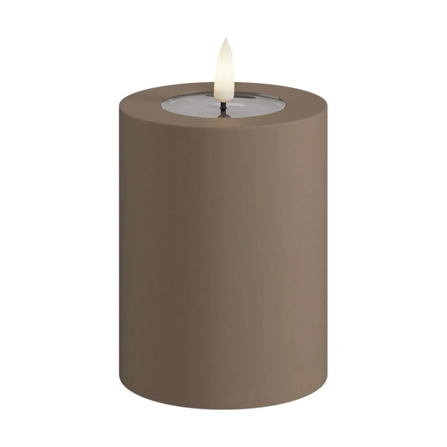 Deluxe Homeart LED-lys Real Flame LED Udendørs Bloklys i Mokka, H10 x Ø7,5 cm, 1