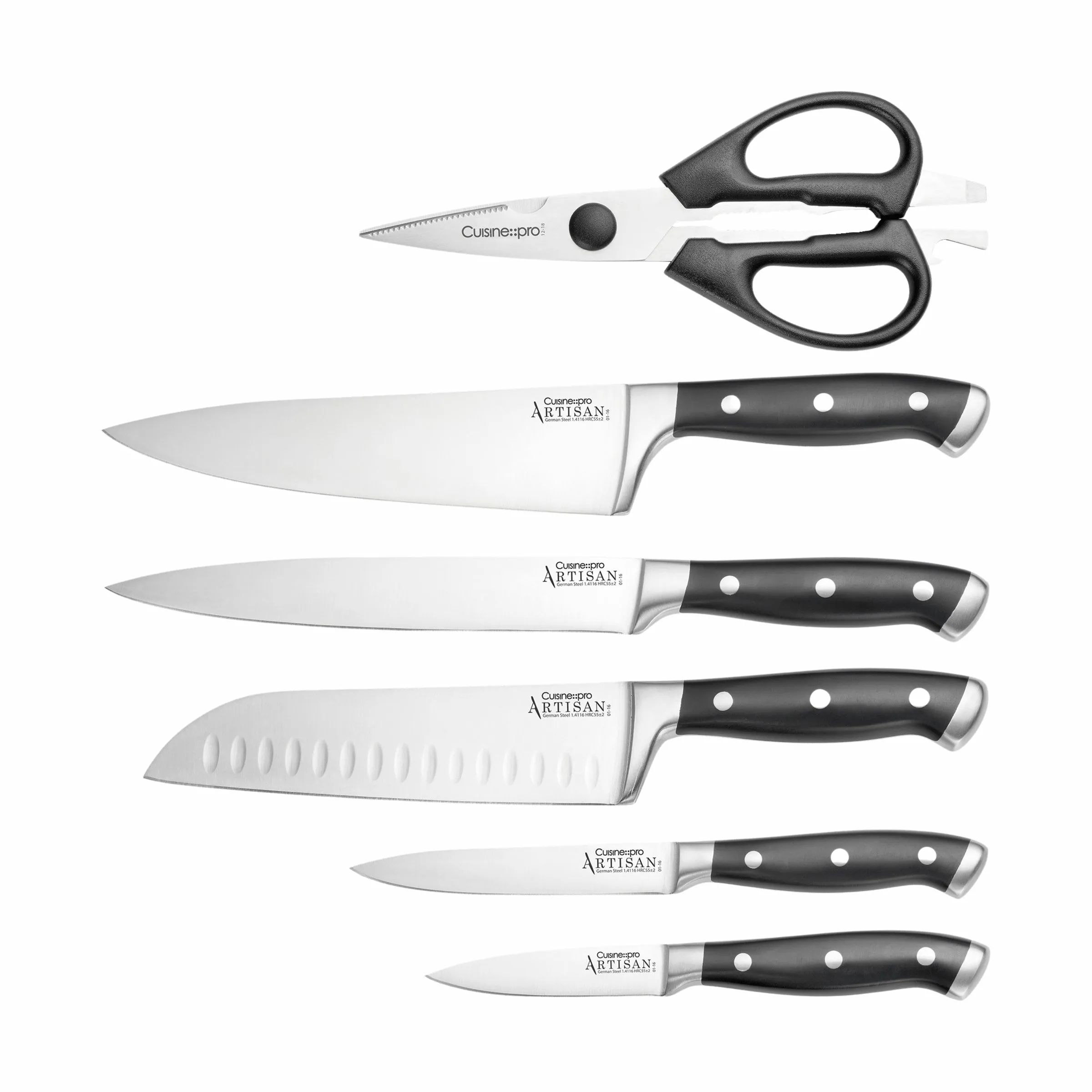 THE CUSTOM CHEF™ Knivblokke med knive Cuisine::pro®
Artisan™ Cuisine::pro Artisan™ Finster Knivblok - 7 dele i sølvfarvet/sort, 3