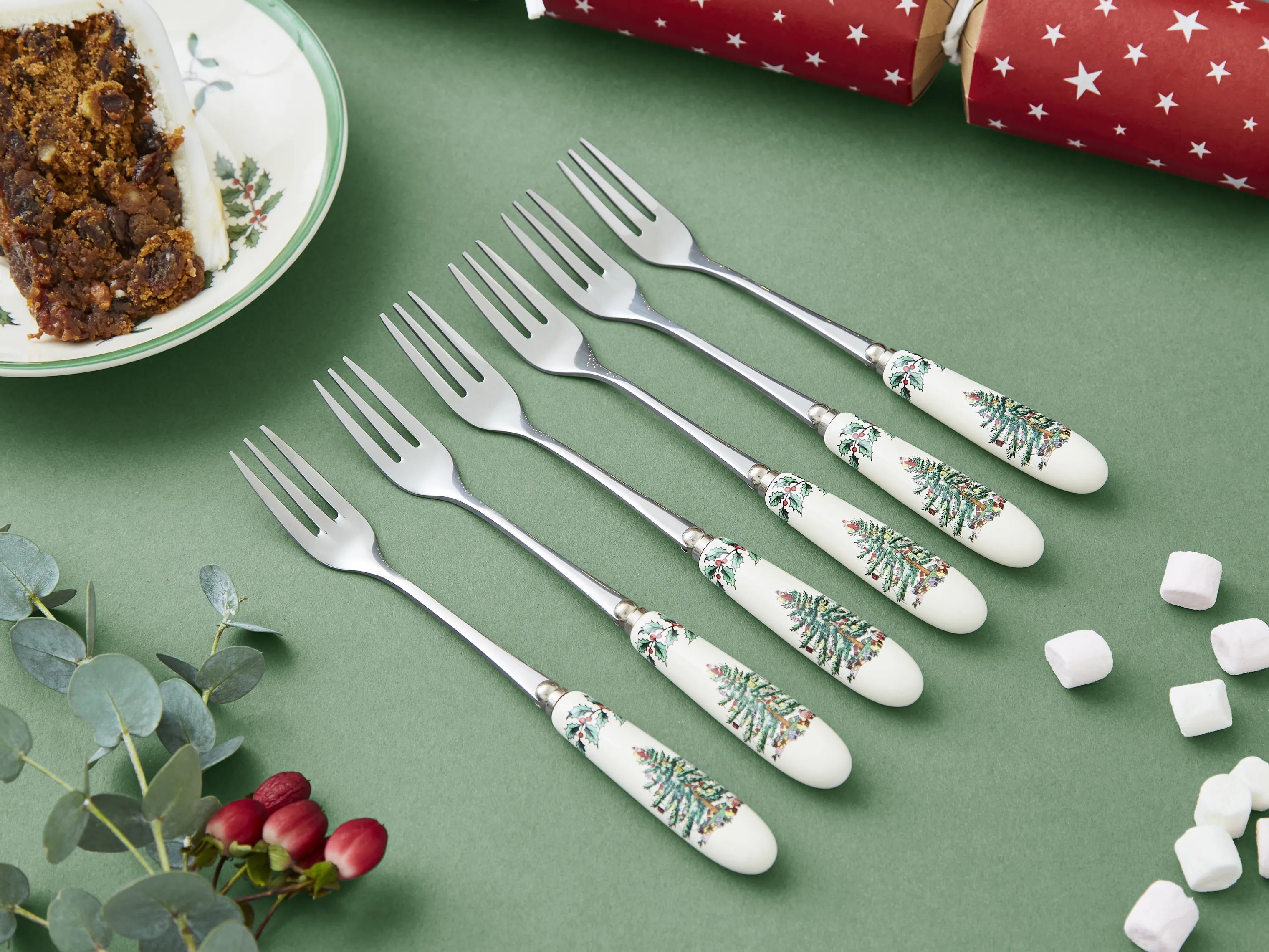 Spode Kagegafler Christmas Tree Kagegaffel - 6 stk. i Hvid/grøn/rød, 2