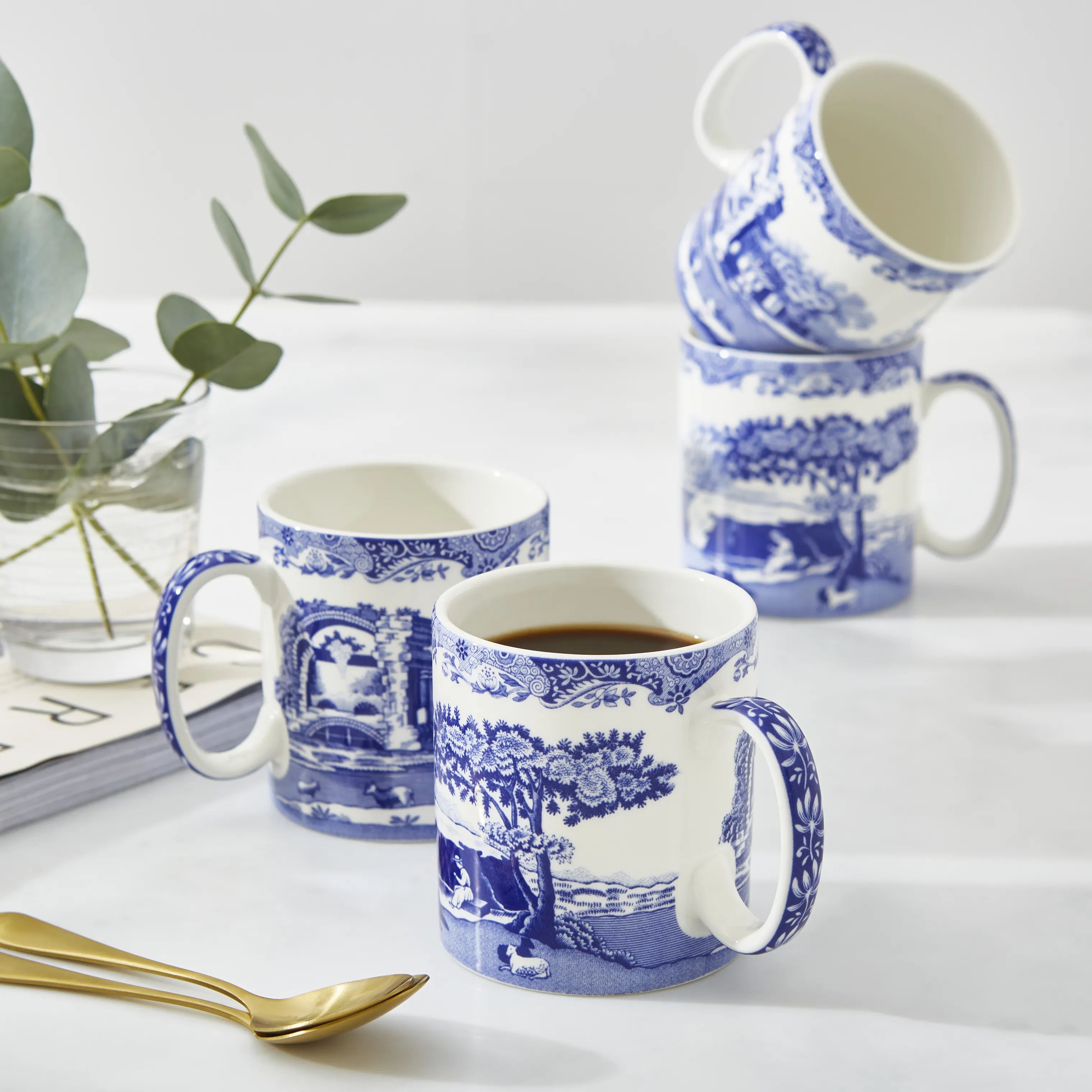 Spode Krus og kopper med hank Blue Italian Blue Italien Krus - 4 stk. i blå/hvid, 2