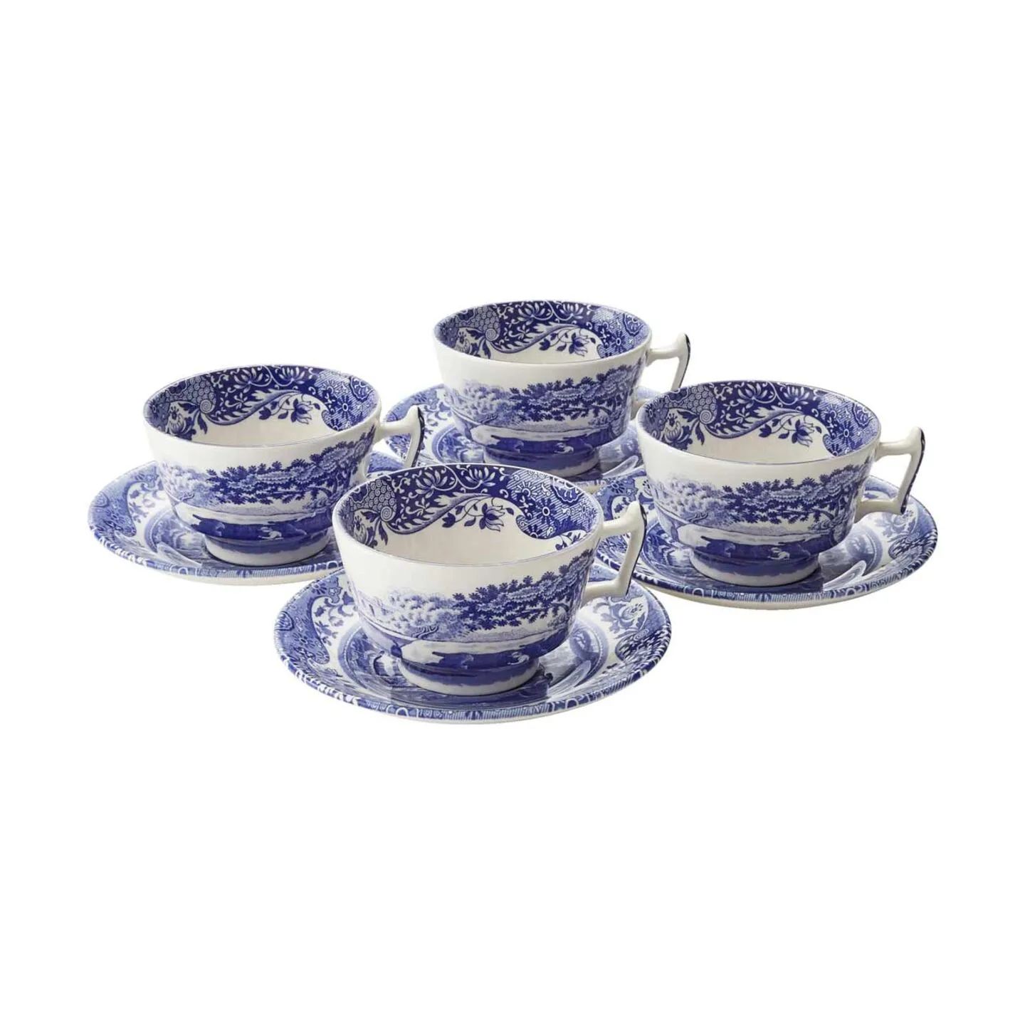 Spode Krus og kopper med hank Blue Italian Blue Italien Tekop m. underkop - 4 stk. i Blå/hvid, 1