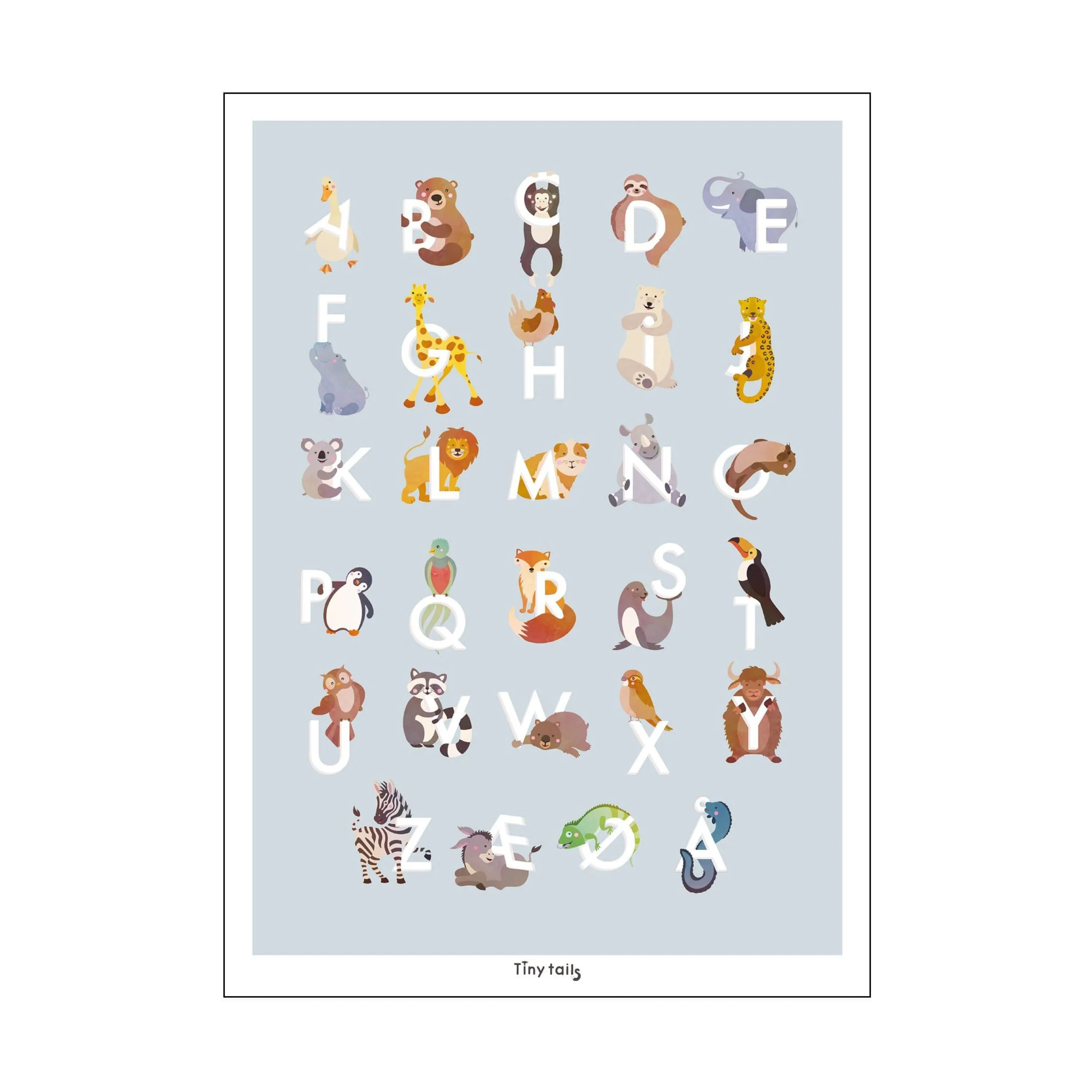 Poster&Frame Plakater Plakat - ABC i Lyseblå, B50 x L70 cm, 1