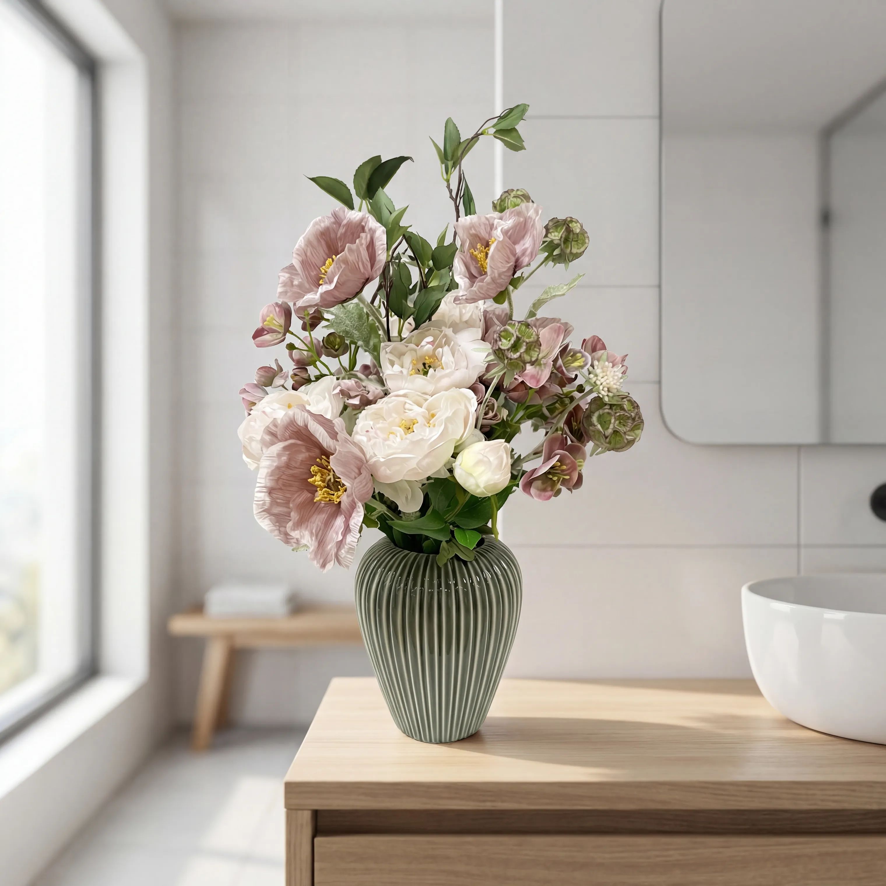 everbloom Kunstige blomster Kunstig Blomsterbuket i Støvet rosa, 2