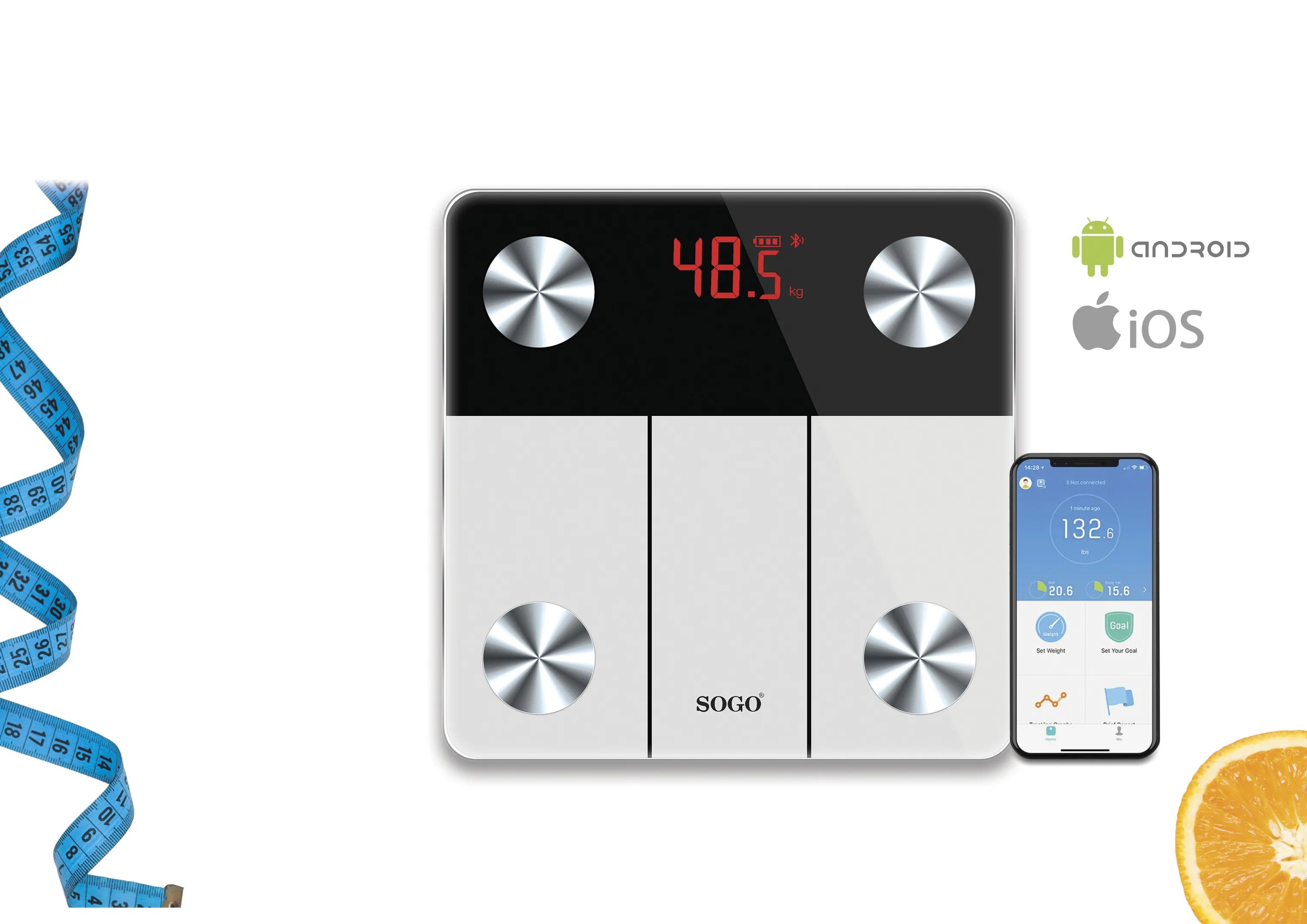 Sogo Badevægte Elektrisk Bluetooth Personvægt i Hvid, 2