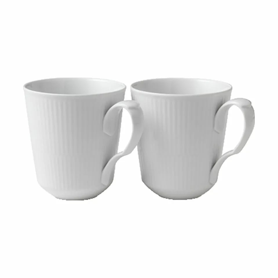 Royal Copenhagen Krus og kopper med hank Hvid Riflet Krus - 2 stk. i Hvid, 38 cl, 1