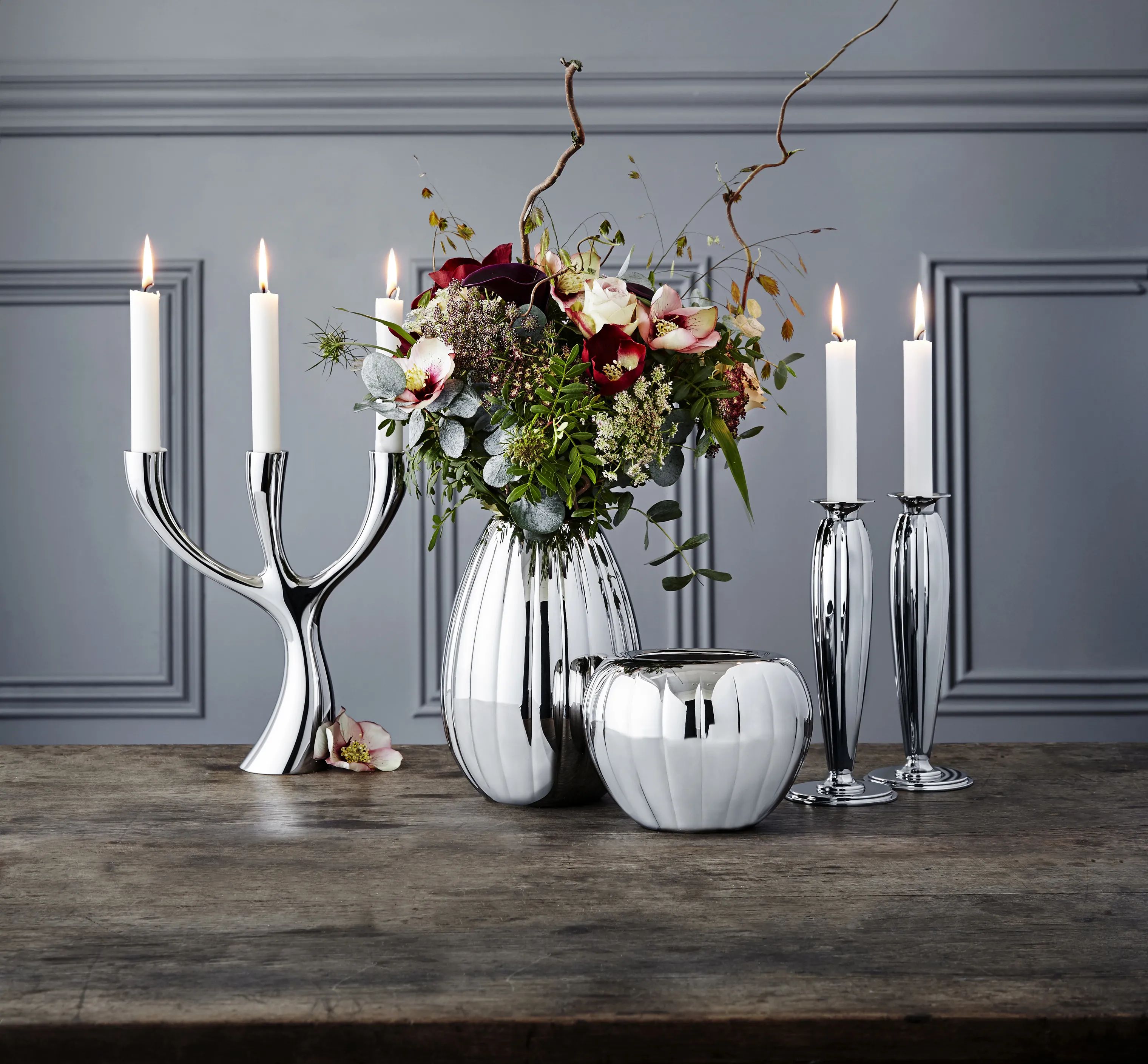 Georg Jensen Kronelysestage Bernadotte Lysestagesæt - 2 dele i Blank/Stål, 23,6 cm, 2