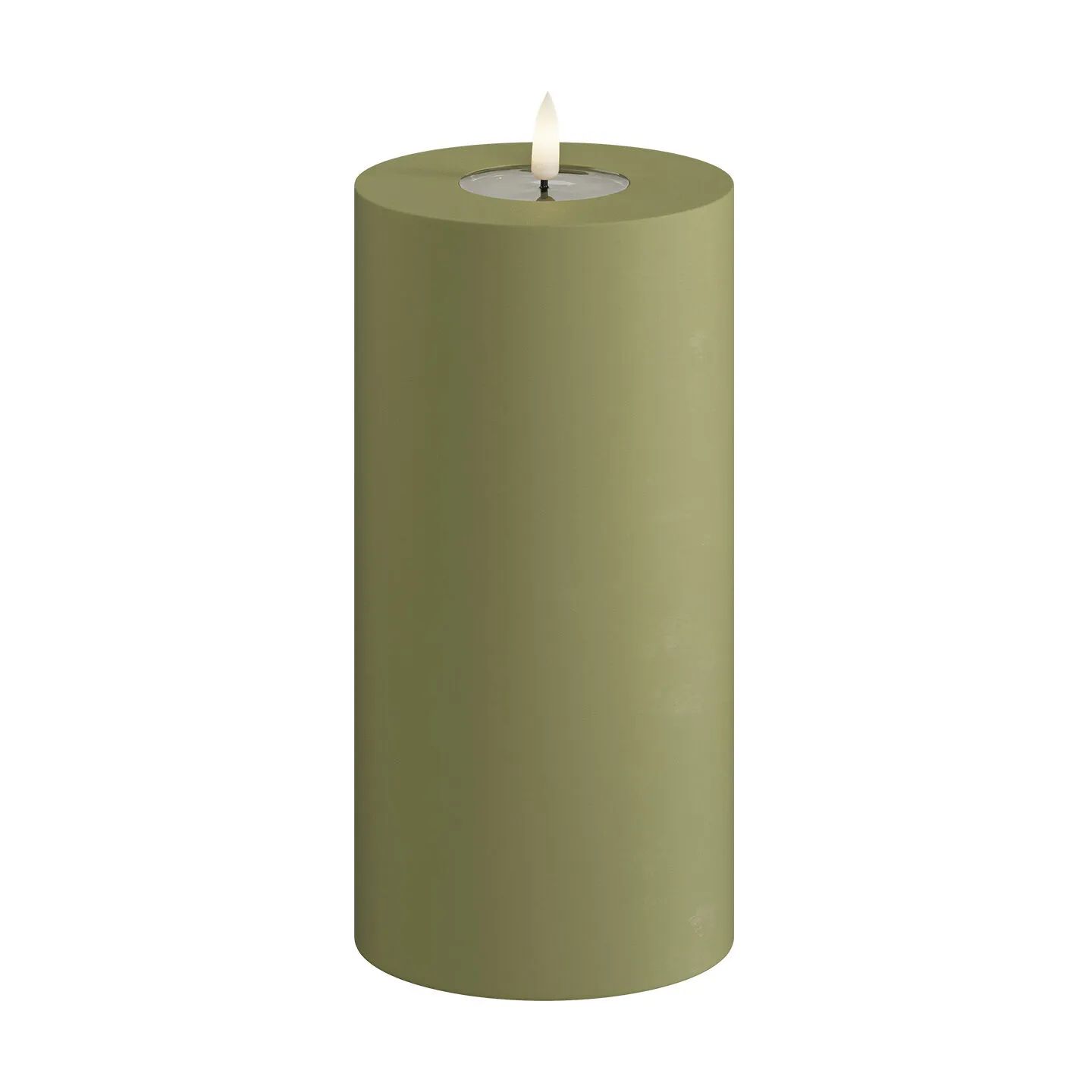 Deluxe Homeart LED-lys Real Flame LED Udendørs Bloklys i Oliven Grøn, 20 cm, 1