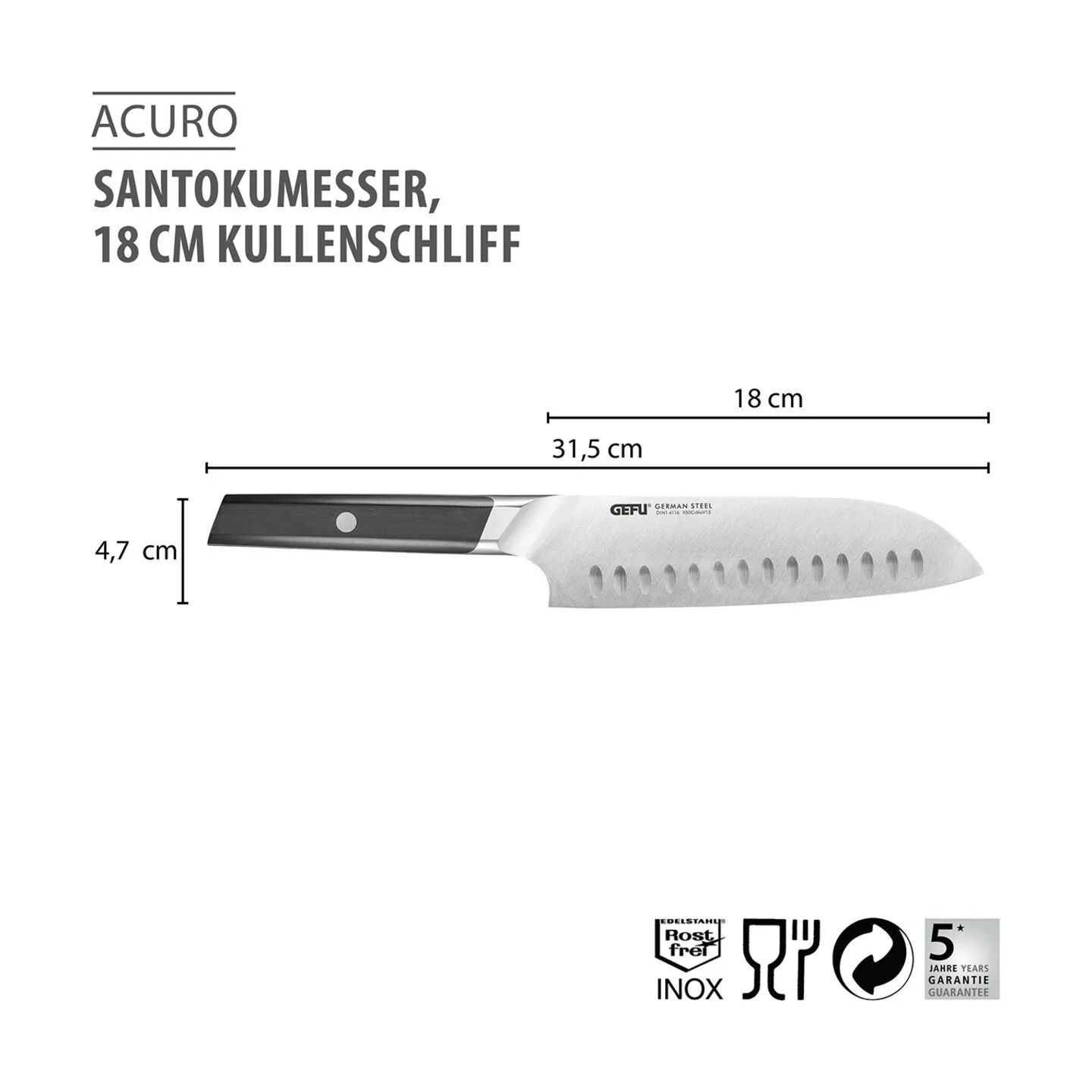 Gefu Santokuknive Acuro Santokukniv i Sort/Sølv, 2