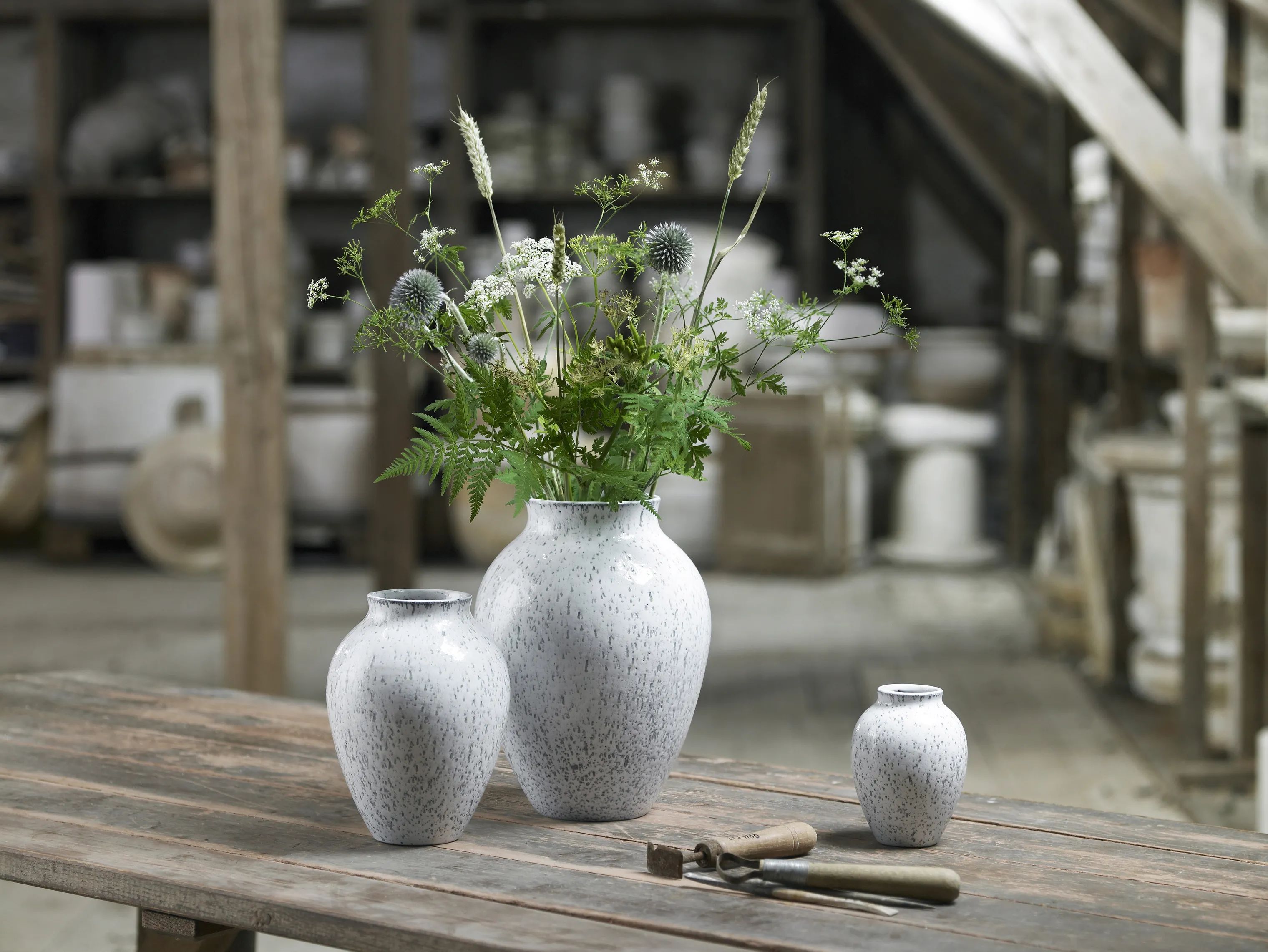 Knabstrup Keramik Vaser Vase i Hvid/grå, 12,5 cm, 2