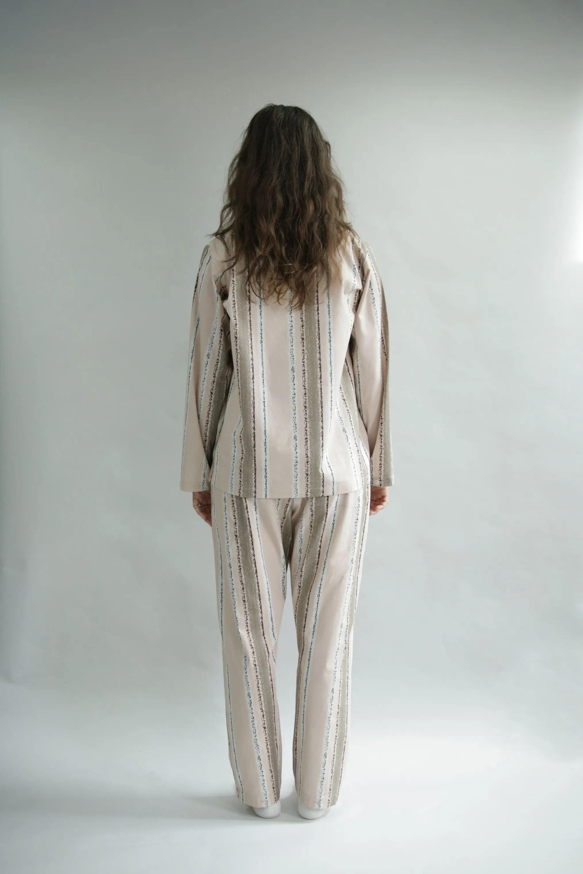 omhu x Mads Barfod Pyjamas Wave Grid Slumber Pyjamasbukser i Latte, XS/S, 6
