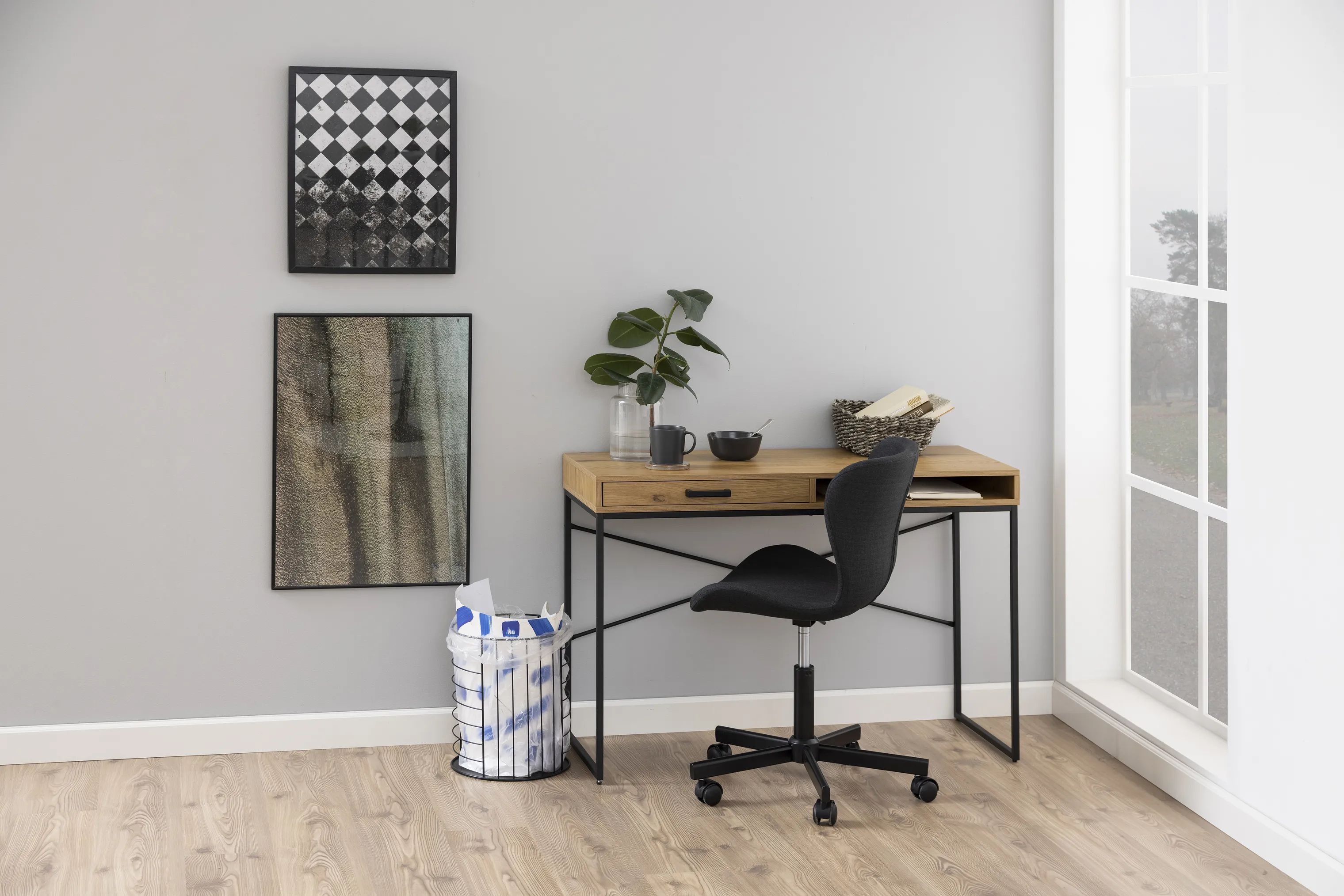 CASA Living Skriveborde Seaford Skrivebord i vild eg/mat sort, 3
