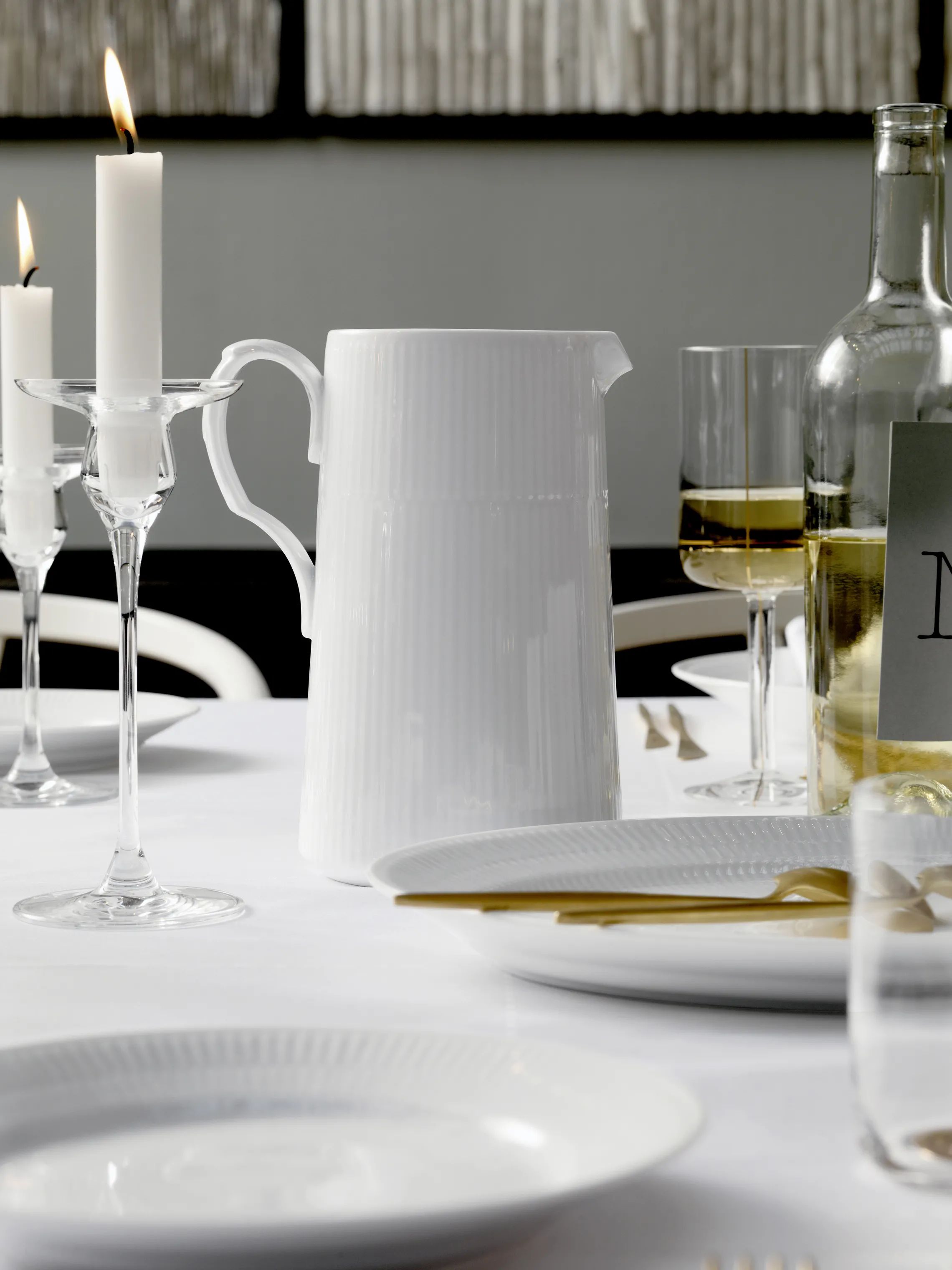 Royal Copenhagen Serveringskander Hvid Riflet Kande i Hvid, 1.6 L, 3