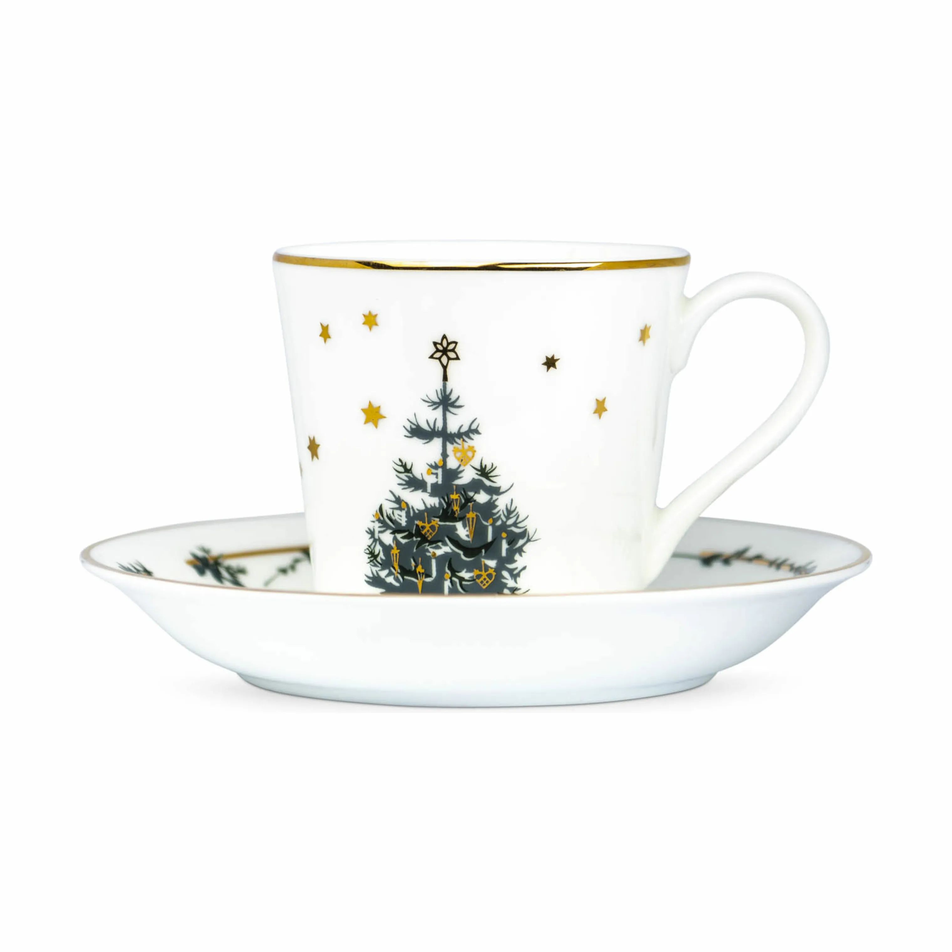 Jette Frölich Design Krus og kopper med hank Vinterstjerner Julekop m. underkop i Hvid/grøn/guld, 1