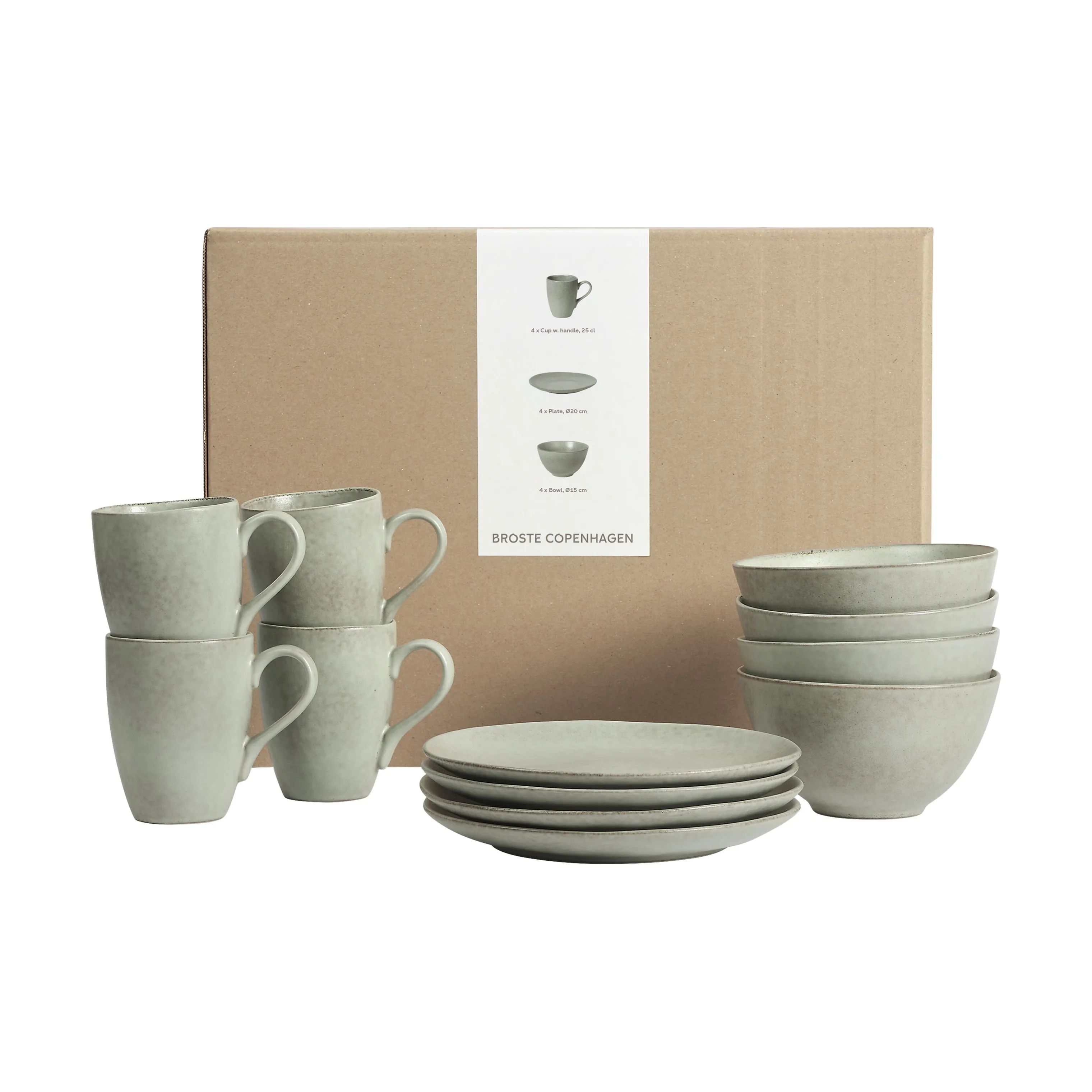 Broste Copenhagen Frokosttallerkener Nordic Marsh Morgenmadssæt - 12 dele i Light Dusty Green, 1