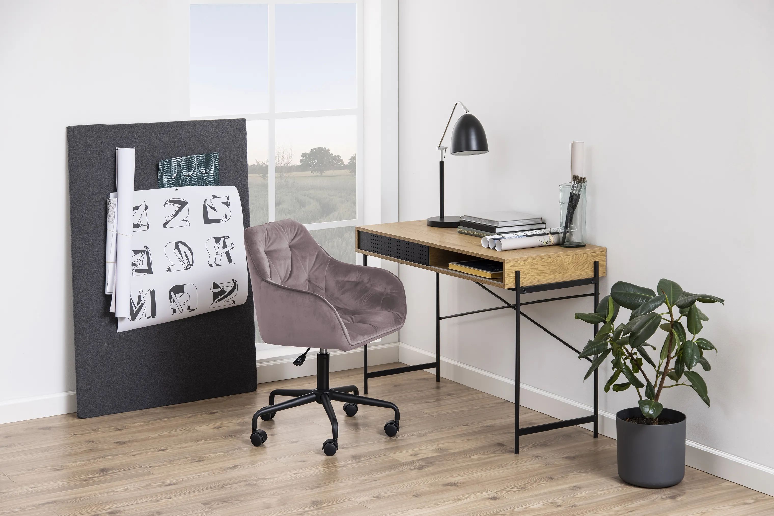 CASA Living Skrivebordsstole Brooke Skrivebordsstol i Dusty rose/sort, 2