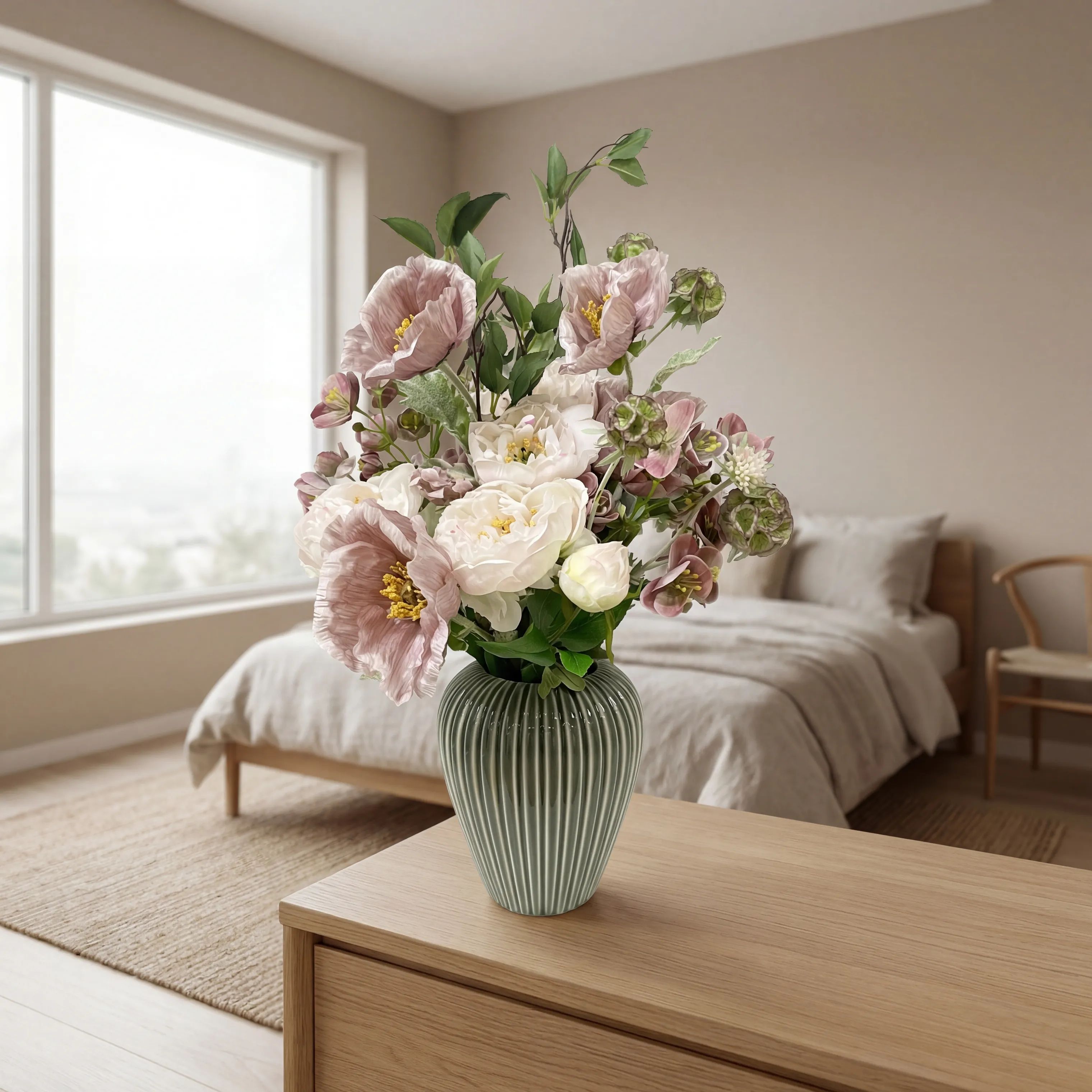 everbloom Kunstige blomster Kunstig Blomsterbuket i Støvet rosa, 3