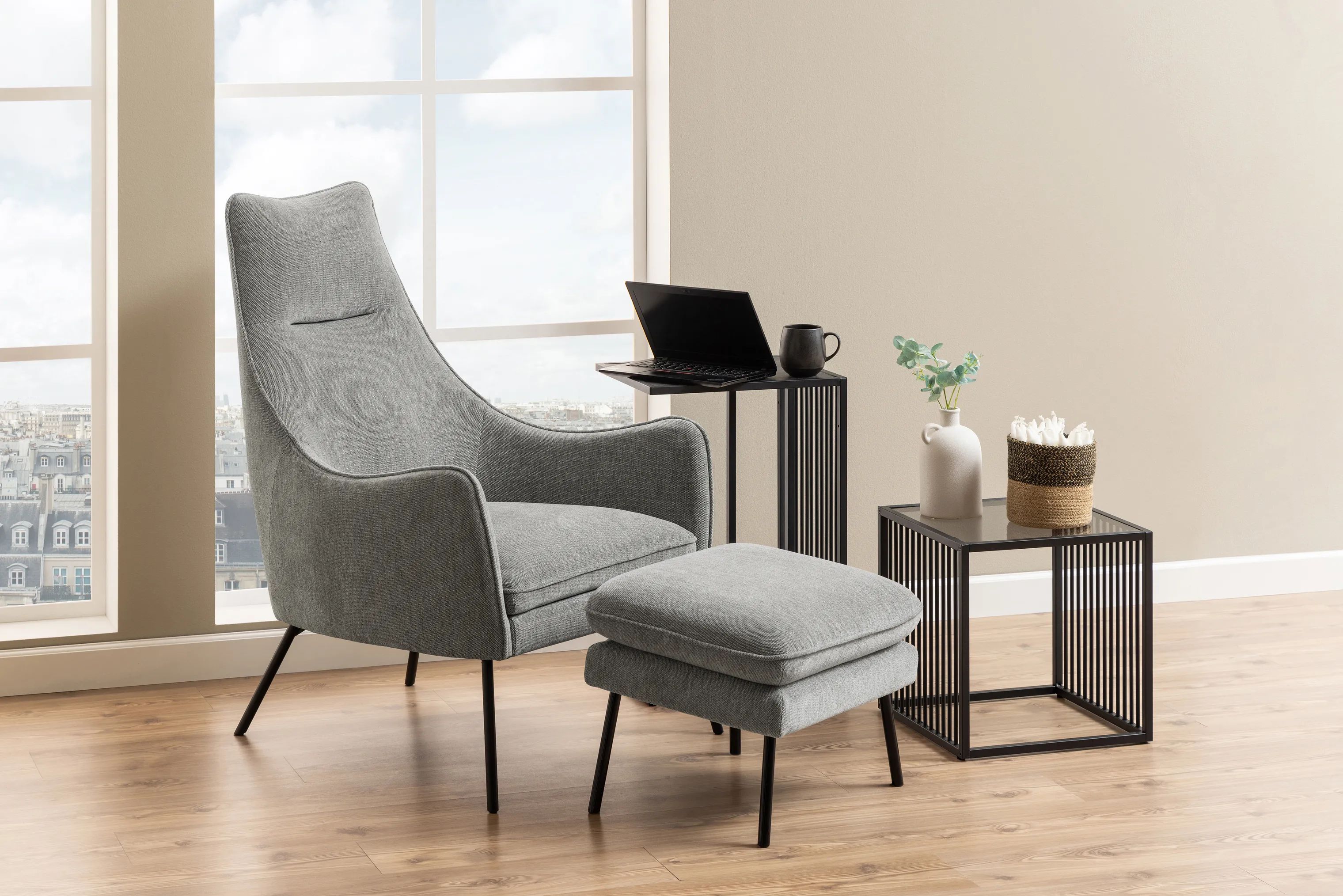 CASA Living Sideborde Strington Hjørnebord i Røg/sort, 40 cm, 3