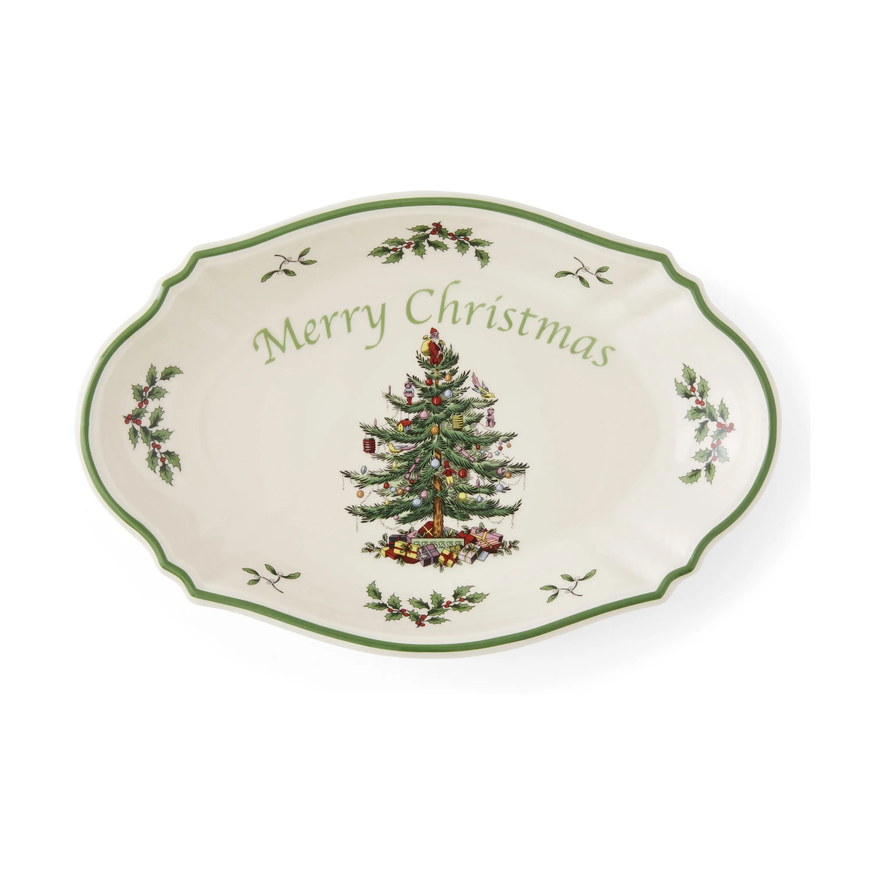 Spode Serveringsfade Christmas Tree Fad i Hvid/grøn/rød, 1