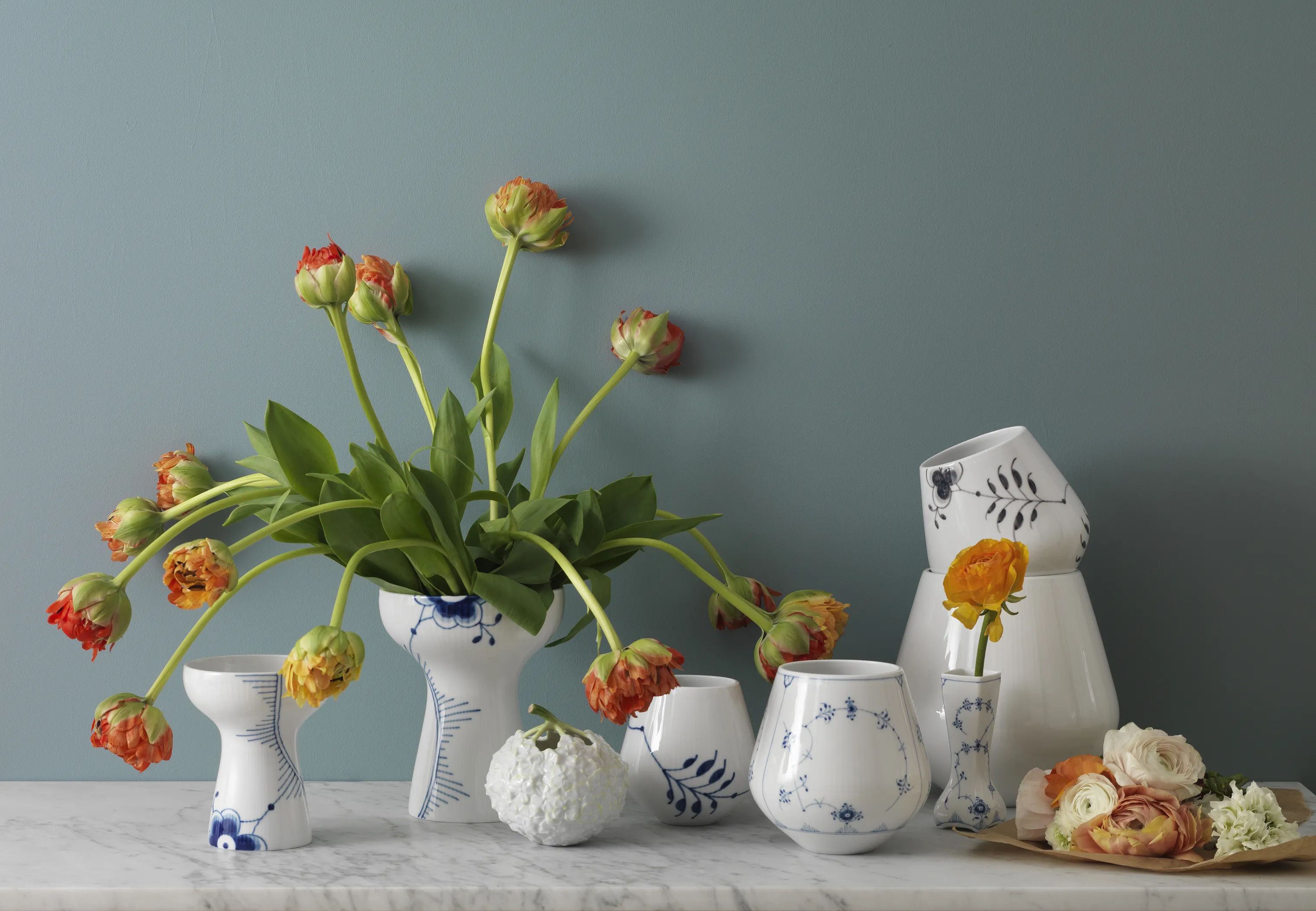 Royal Copenhagen Vaser Blå Mega Riflet Vase i Koboltblå/hvid, 15 cm, 2