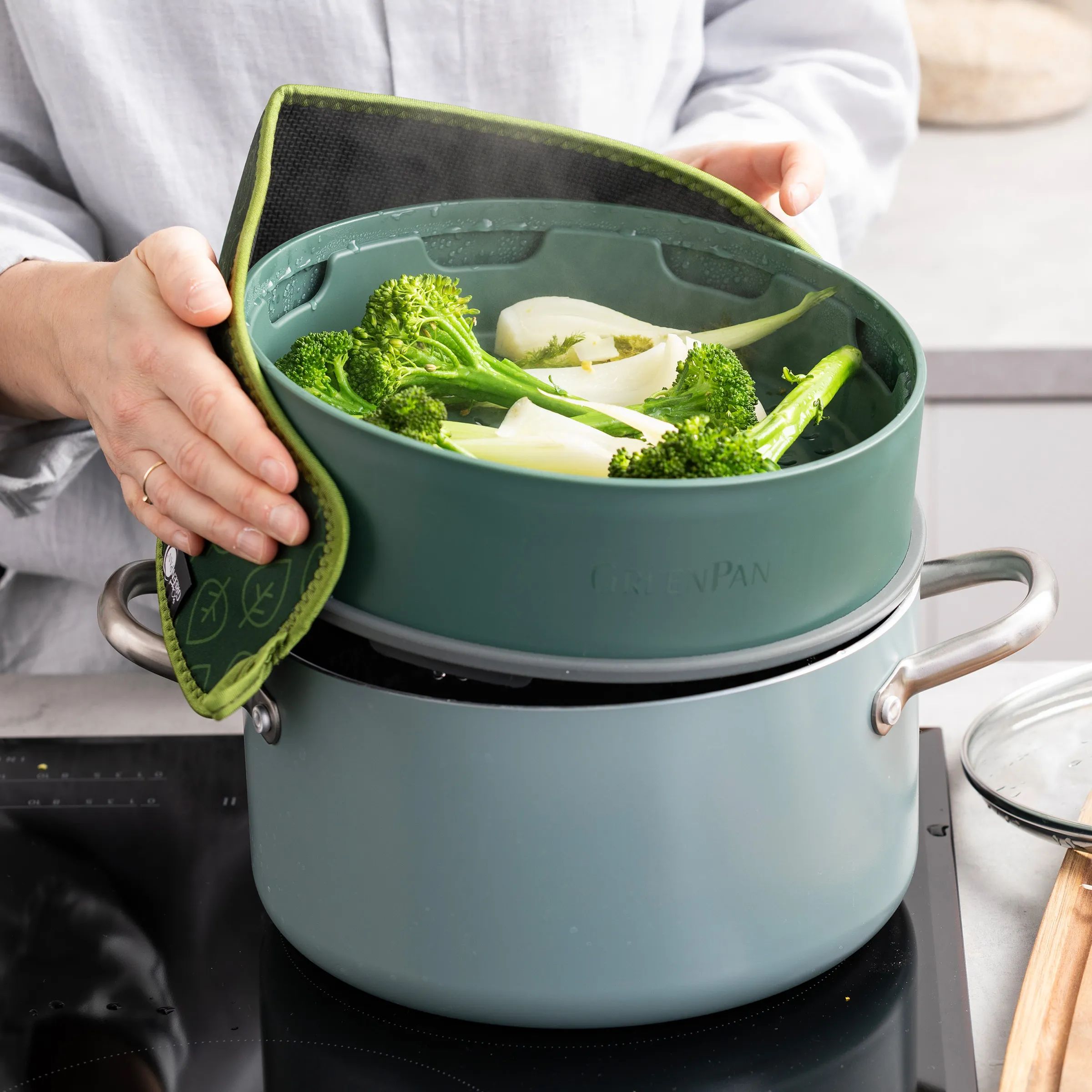 Greenpan Øvrigt køkkengrej Steamy Damper i Grøn, 5