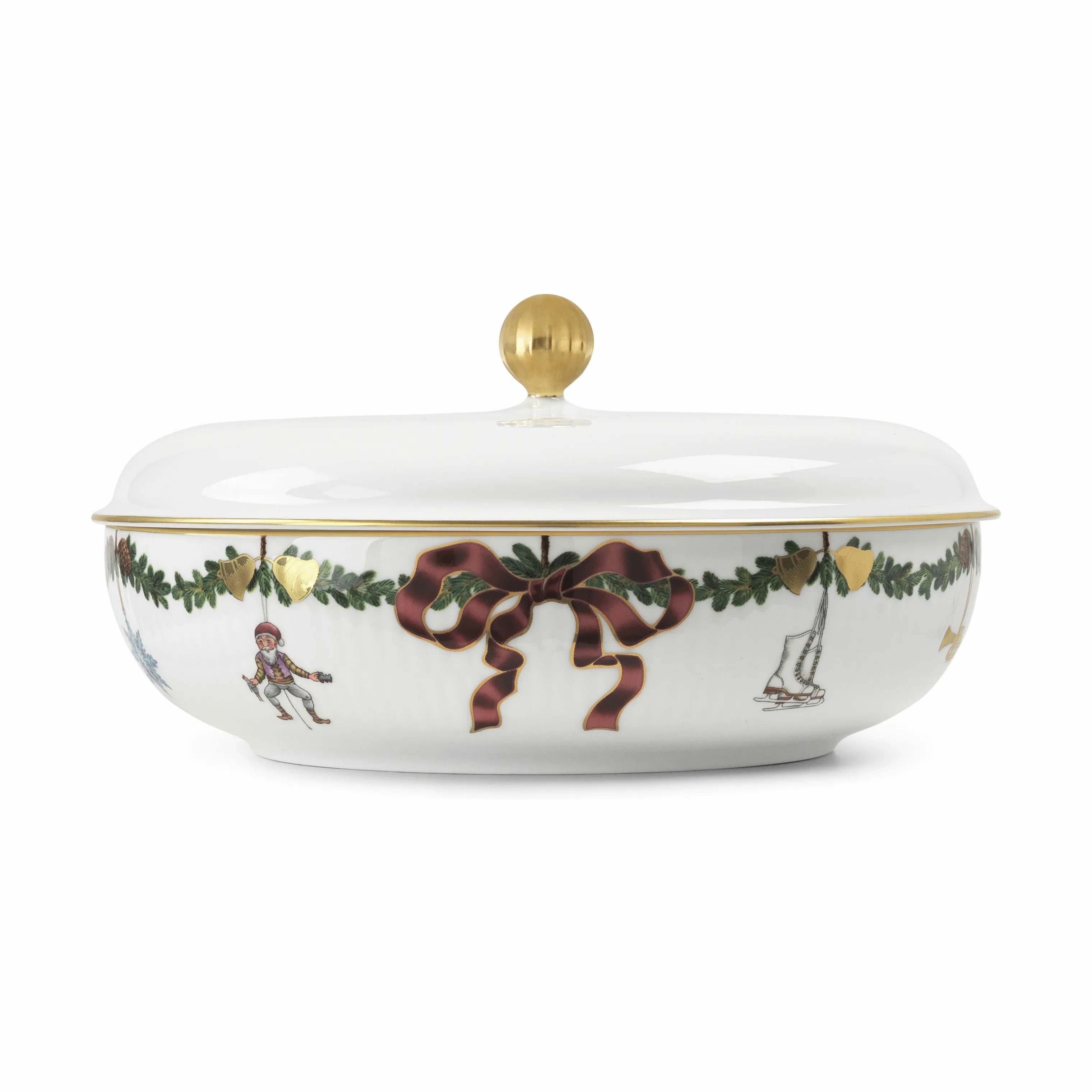 Royal Copenhagen Skåle Stjerne Riflet Jul Skål m. låg i Grøn/hvid/rød, 3
