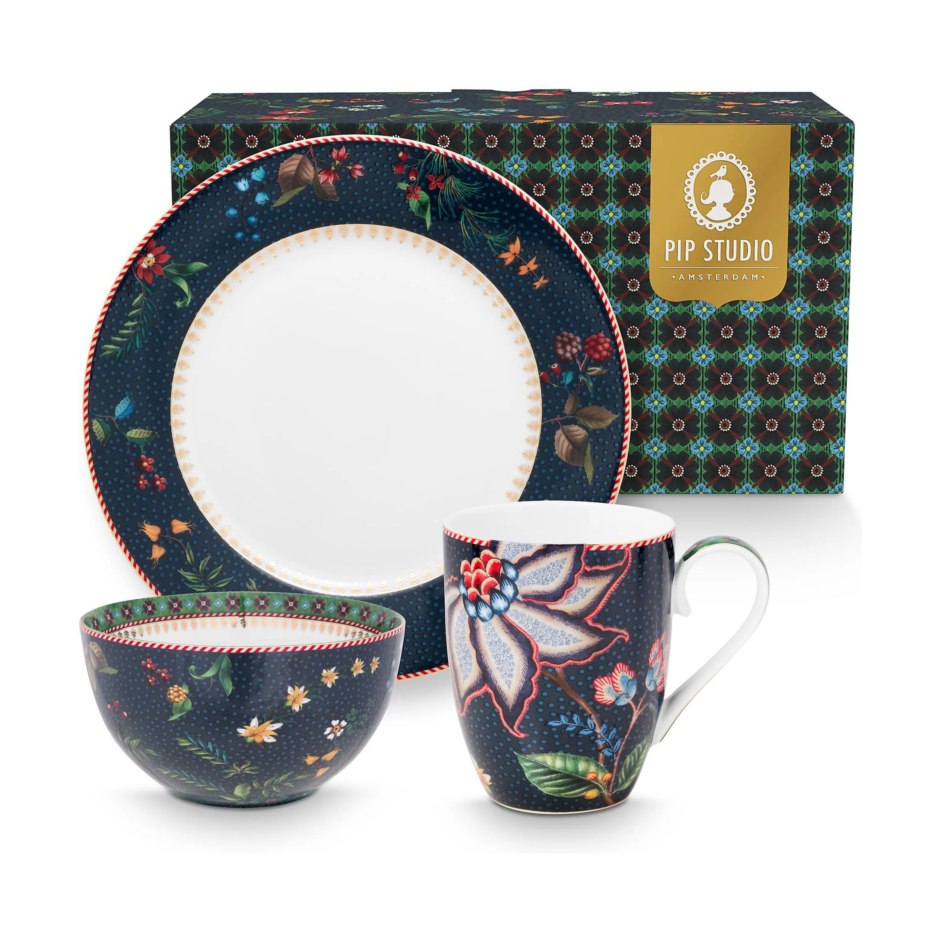 PIP Studio Frokosttallerkener Berry Blues Morgenmadssæt - 3 dele i Blue, 1
