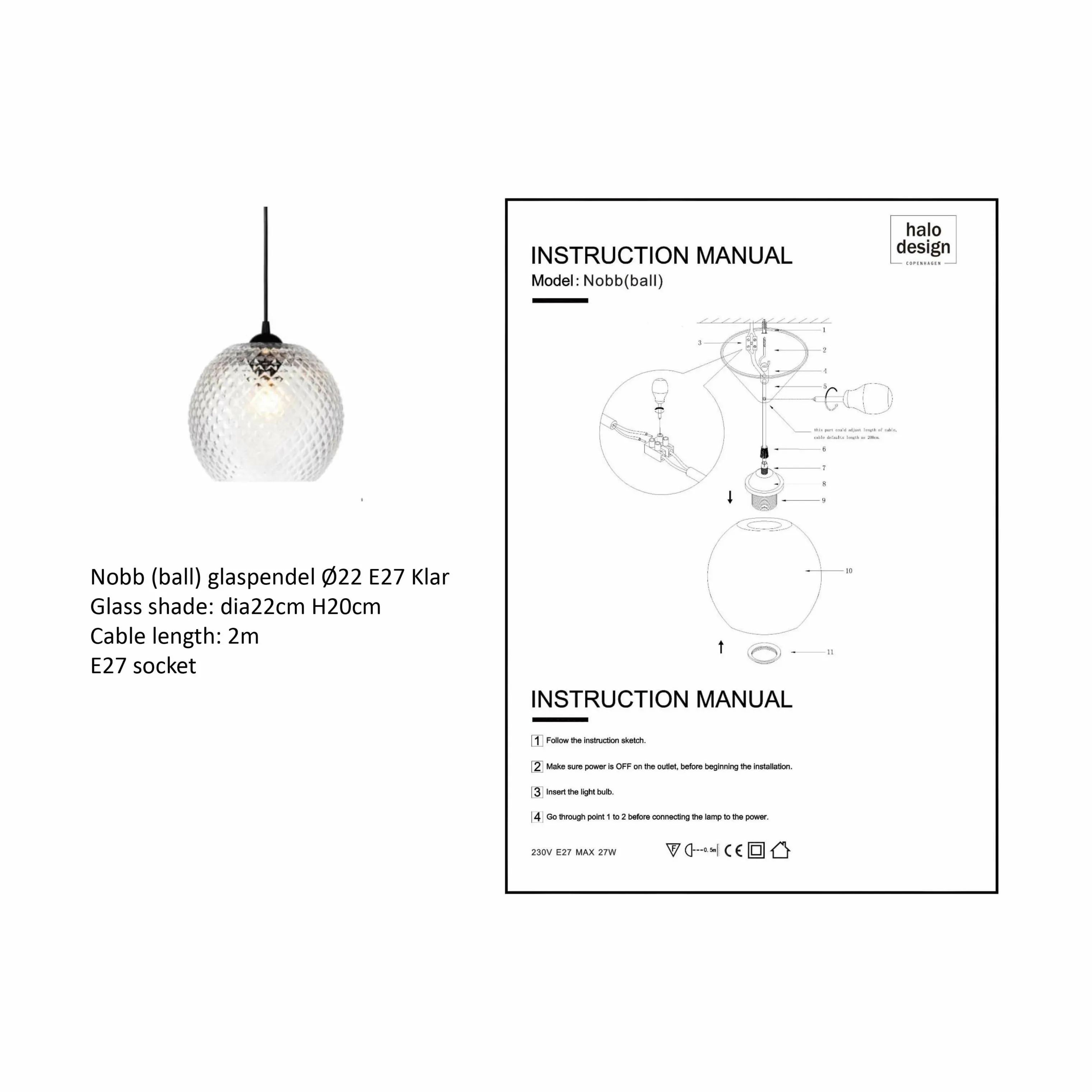Halo Design Pendler Nobb Pendel i klar, 22 cm, 2