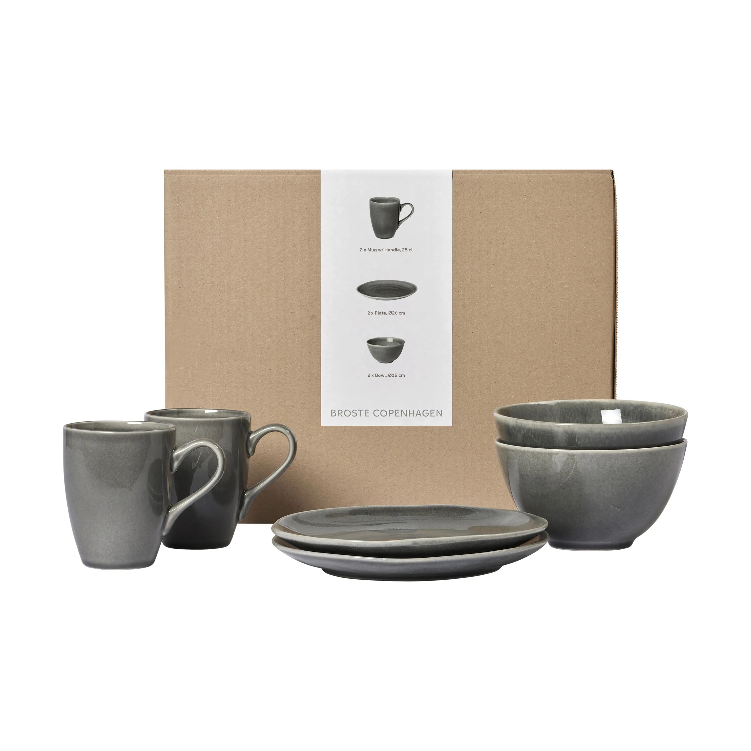 Broste Copenhagen Frokosttallerkener Nordic Rain Morgenmadssæt - 6 dele i 6 stk., 1