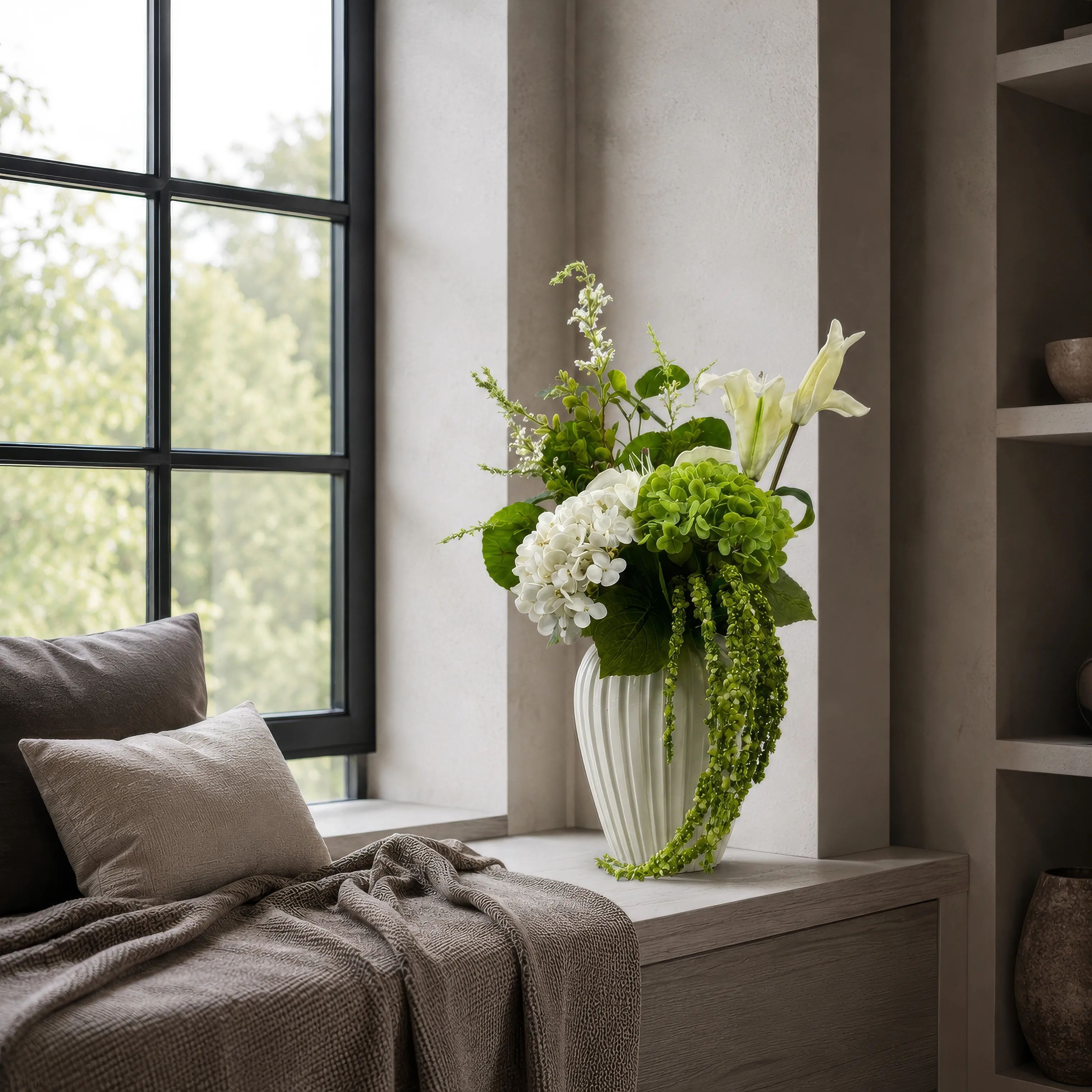everbloom Kunstige blomster Kunstig Real Touch Blomsterbuket i Hvid/grøn, 2