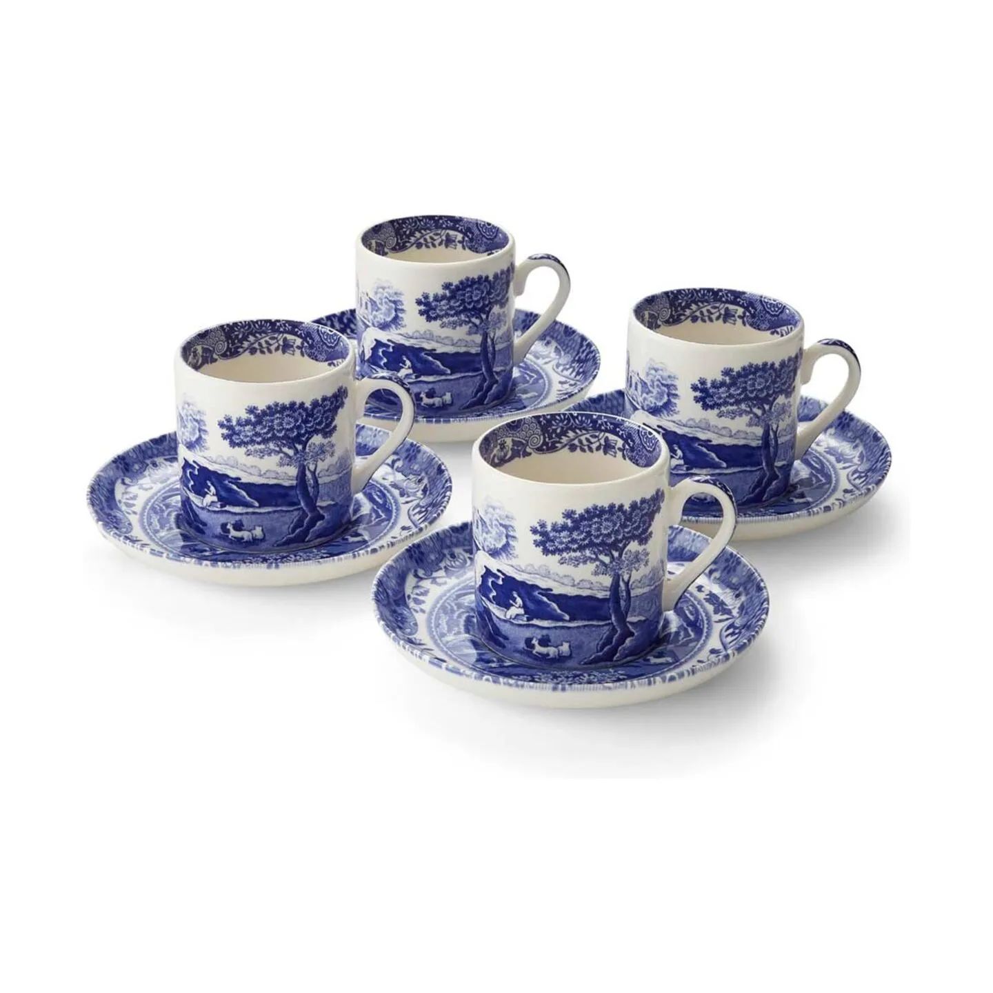 Spode Krus og kopper med hank Blue Italian Blue Italien Kaffekop m. underkop - 4 stk. i Blå/hvid, 1
