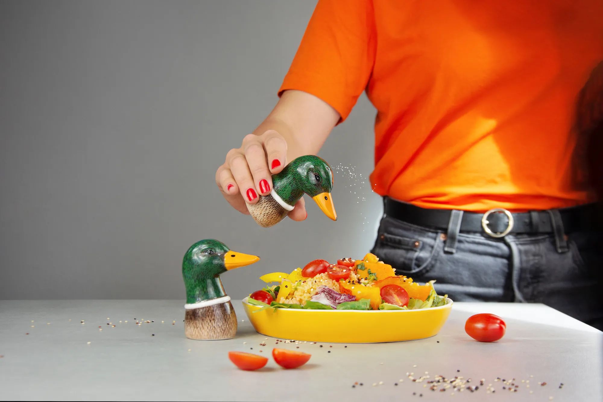 Donkey Strøsæt Spicy Ducks Salt- og peber-dispenser i Grøn/Brun, 2