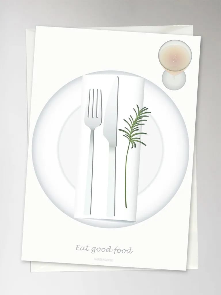 Vissevasse Kort Kort Eat Good Food i Grå/hvid, 1