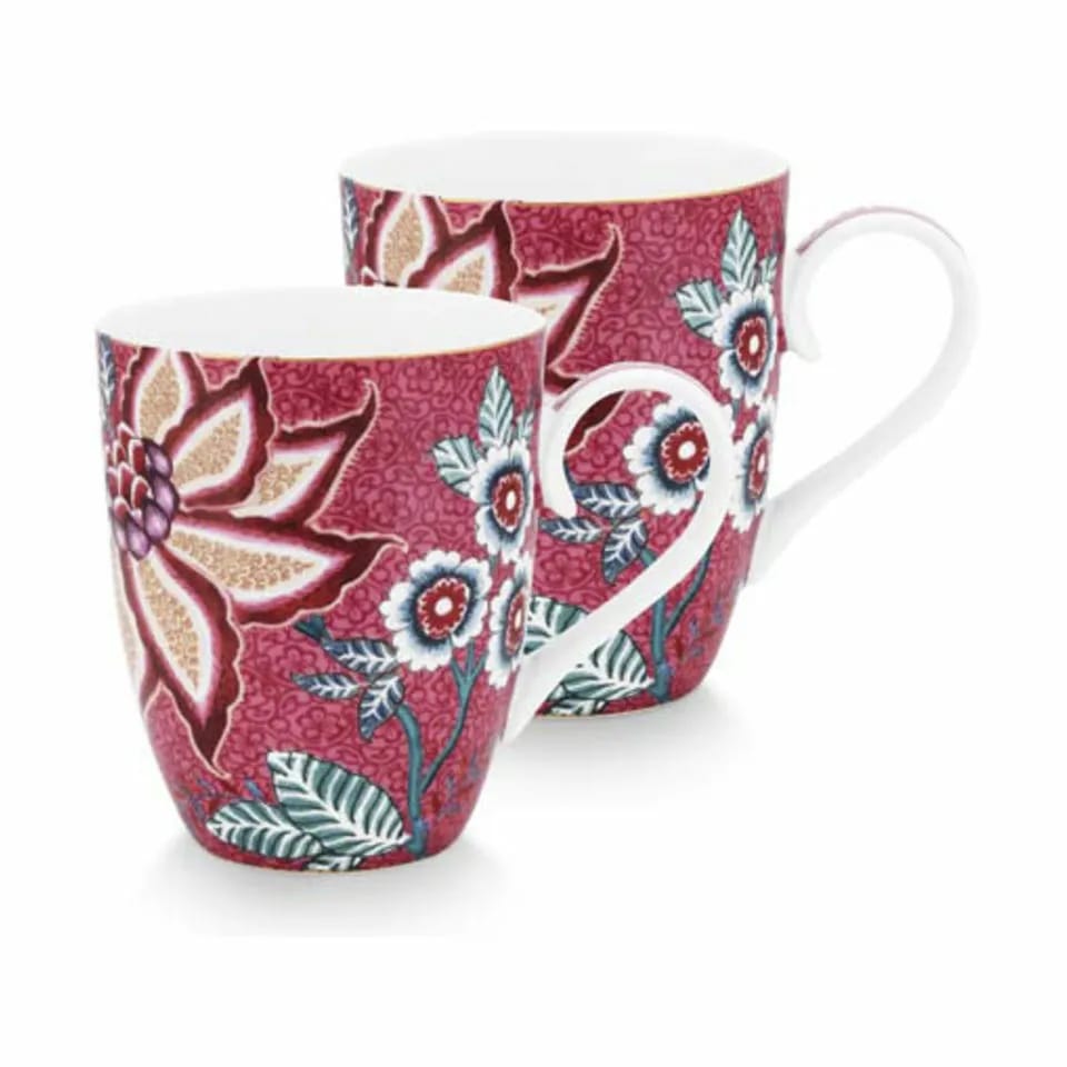 PIP Studio Krus og kopper med hank Flower Festival Krus - 2 stk. i Dark Pink, 1