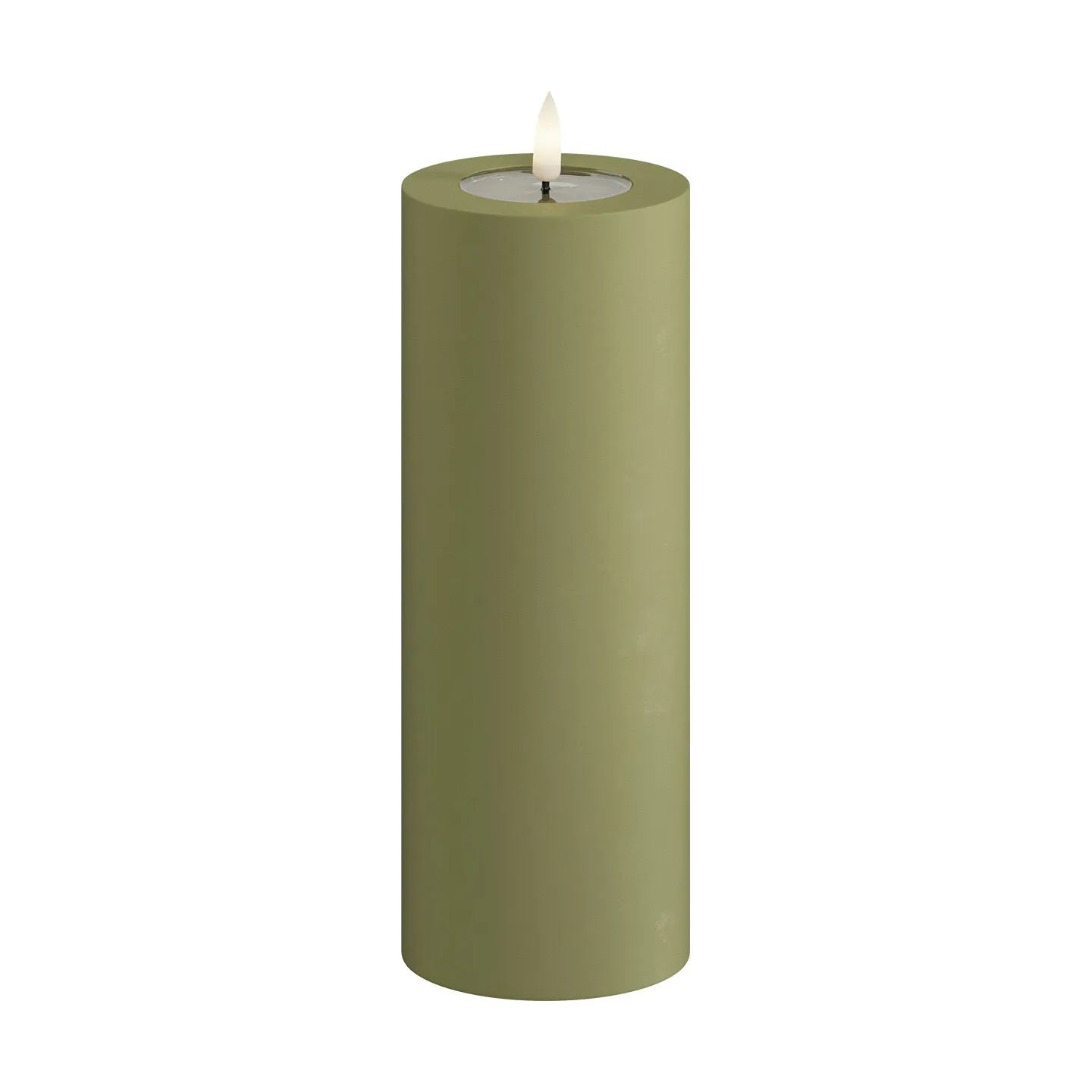 Deluxe Homeart LED-lys Real Flame LED Udendørs Bloklys i Oliven Grøn, H20 x Ø7,5 cm, 1