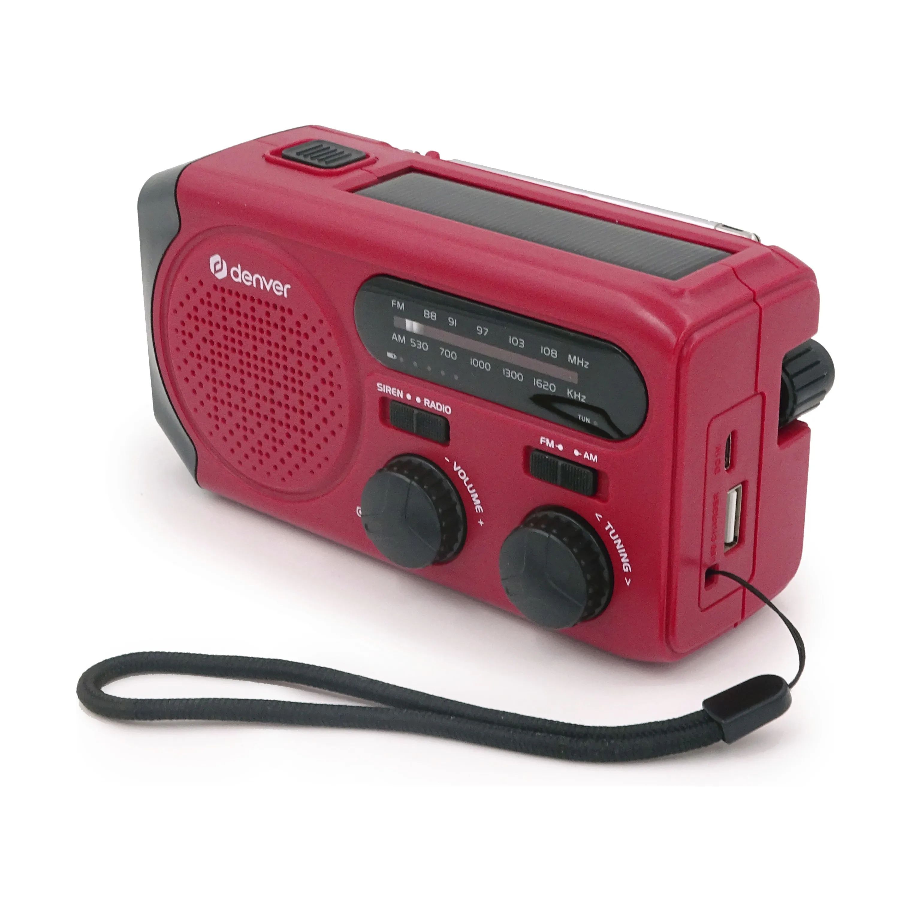 Denver Højtalere Solar Crank Radio i Rød, 3