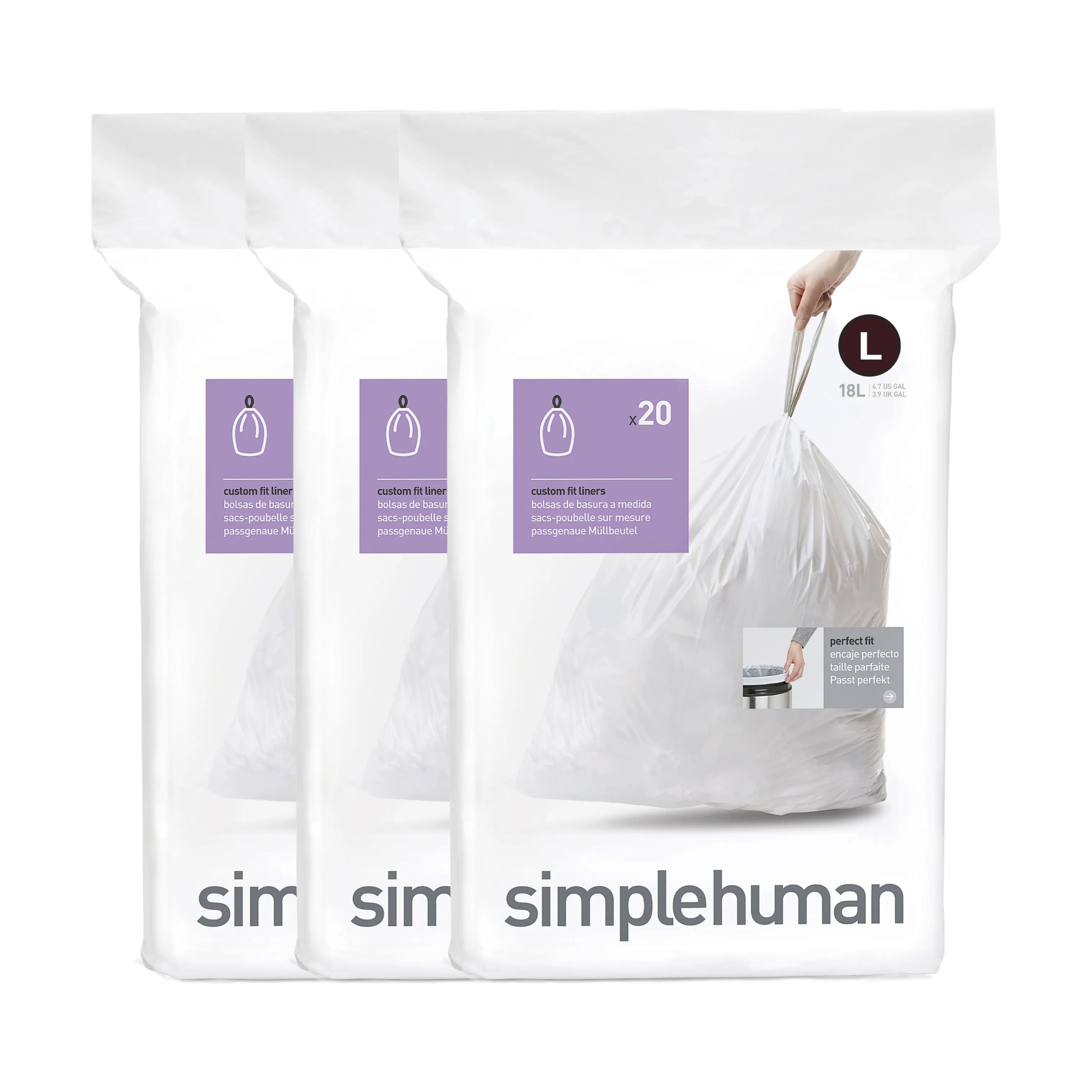Simplehuman Affaldsposer Affaldsposer kode L - 60 stk. i L - 18 liter, 2