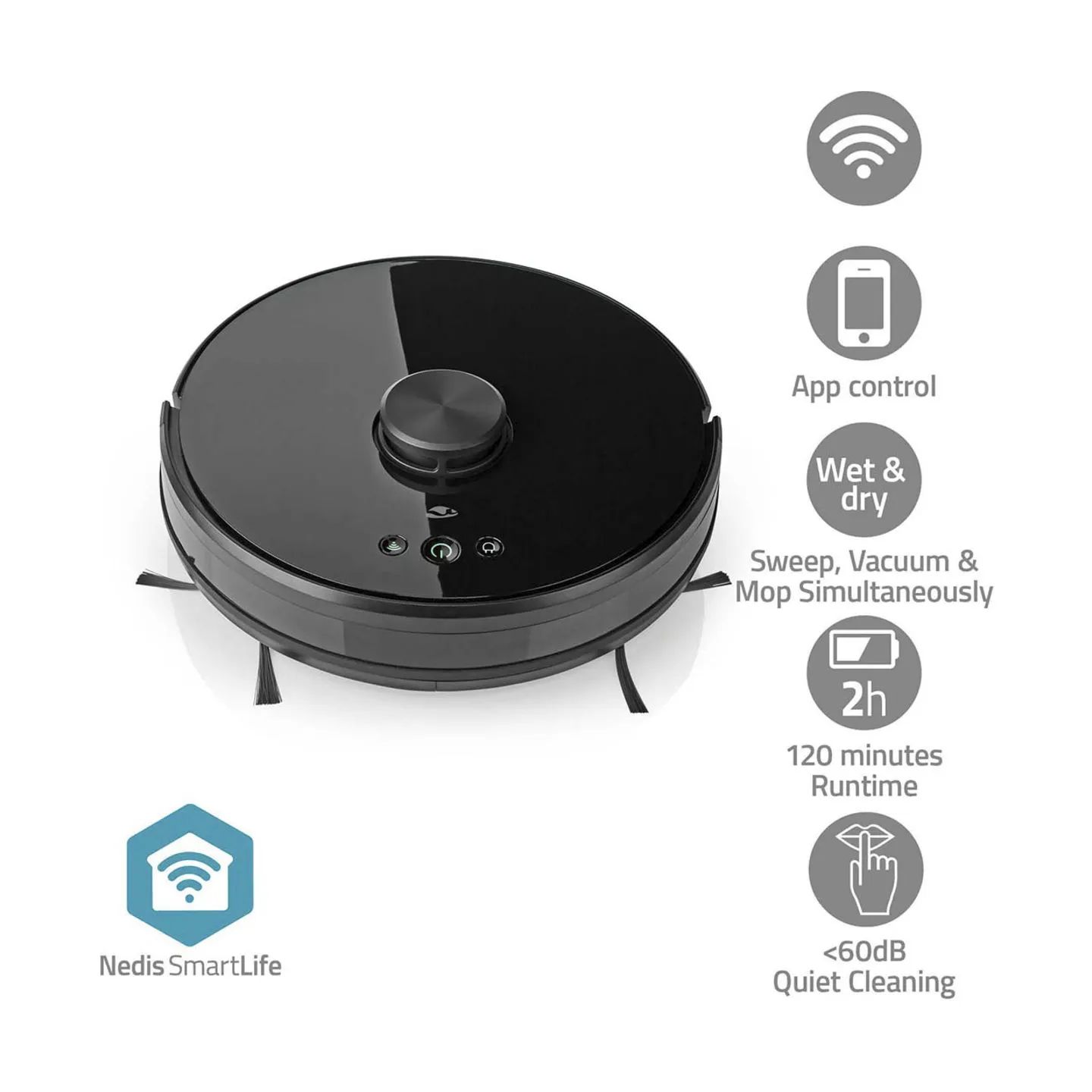 Nedis Robotstøvsugere Smart Life Robotstøvsuger WIFIVCL001CBK i WIFIVCL001CBK sort, 3