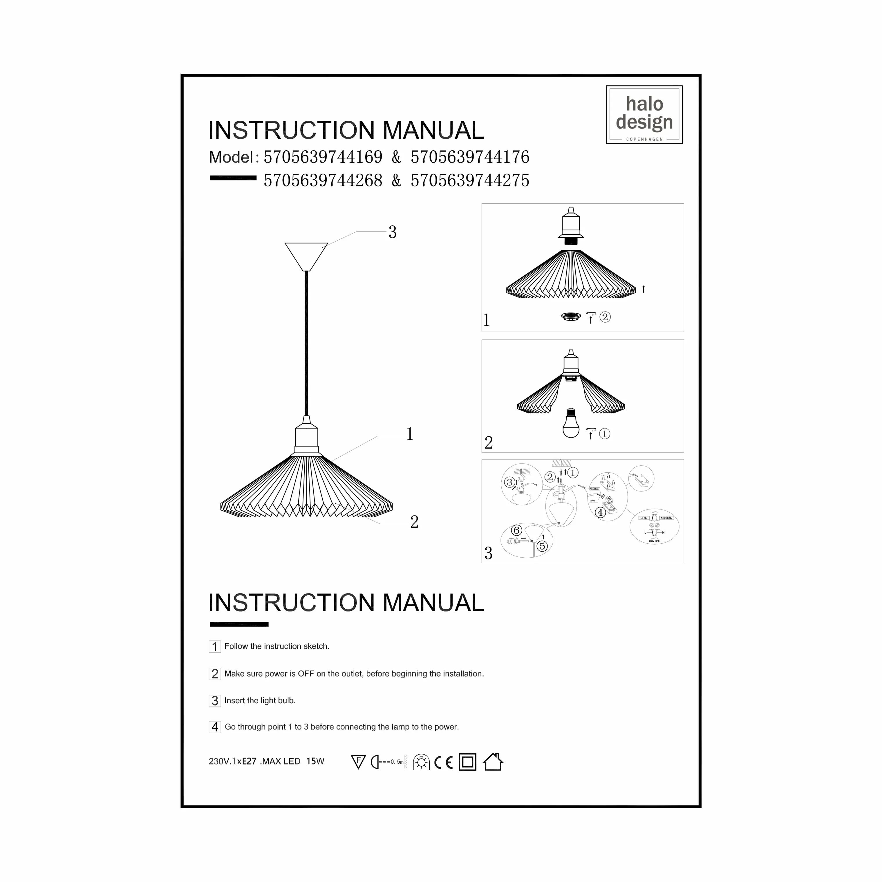 Halo Design Pendler Paris Pendel i Hvid, 40 cm, 4