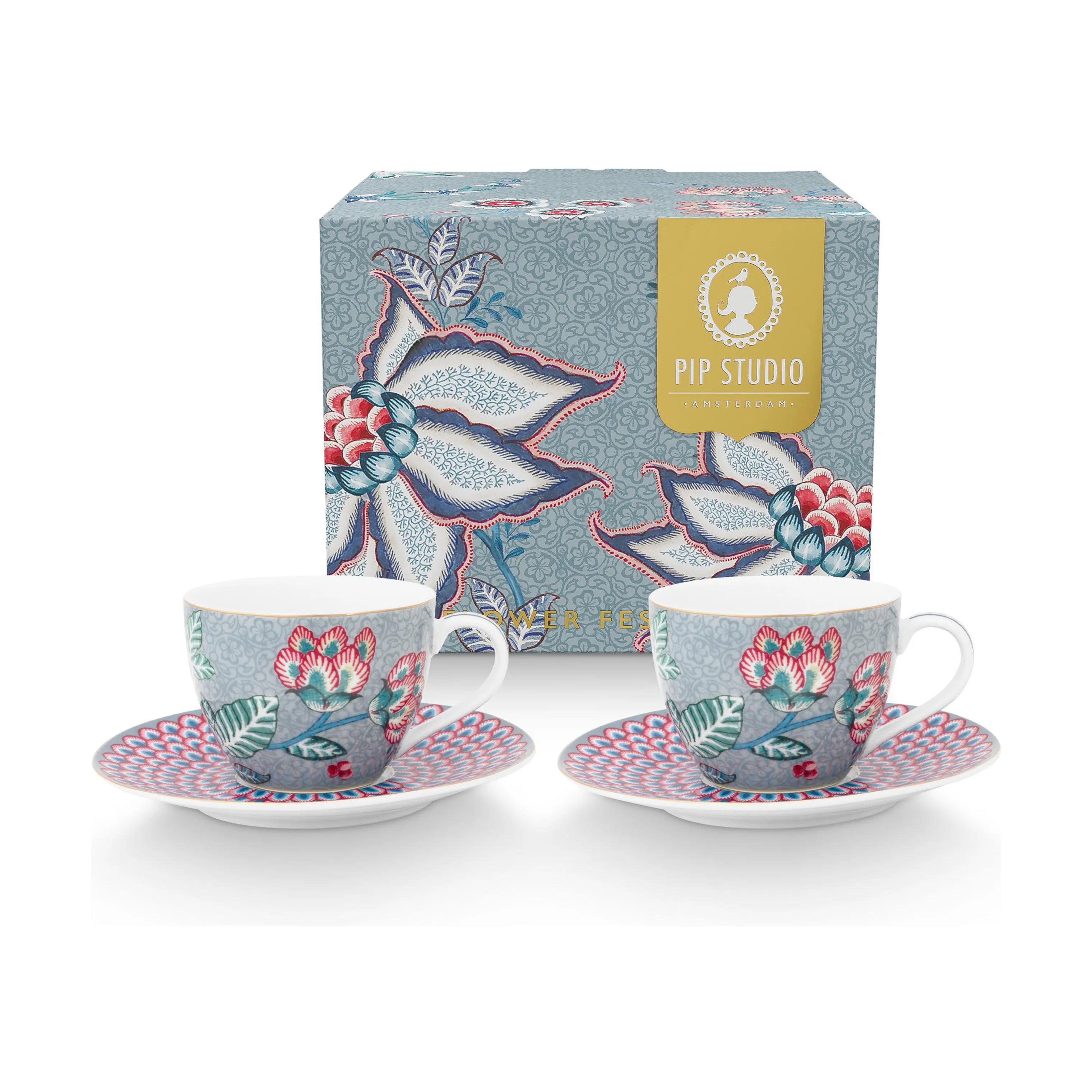 PIP Studio Espressokopper Flower Festival Espressokop - 2 stk. i Blue, 3