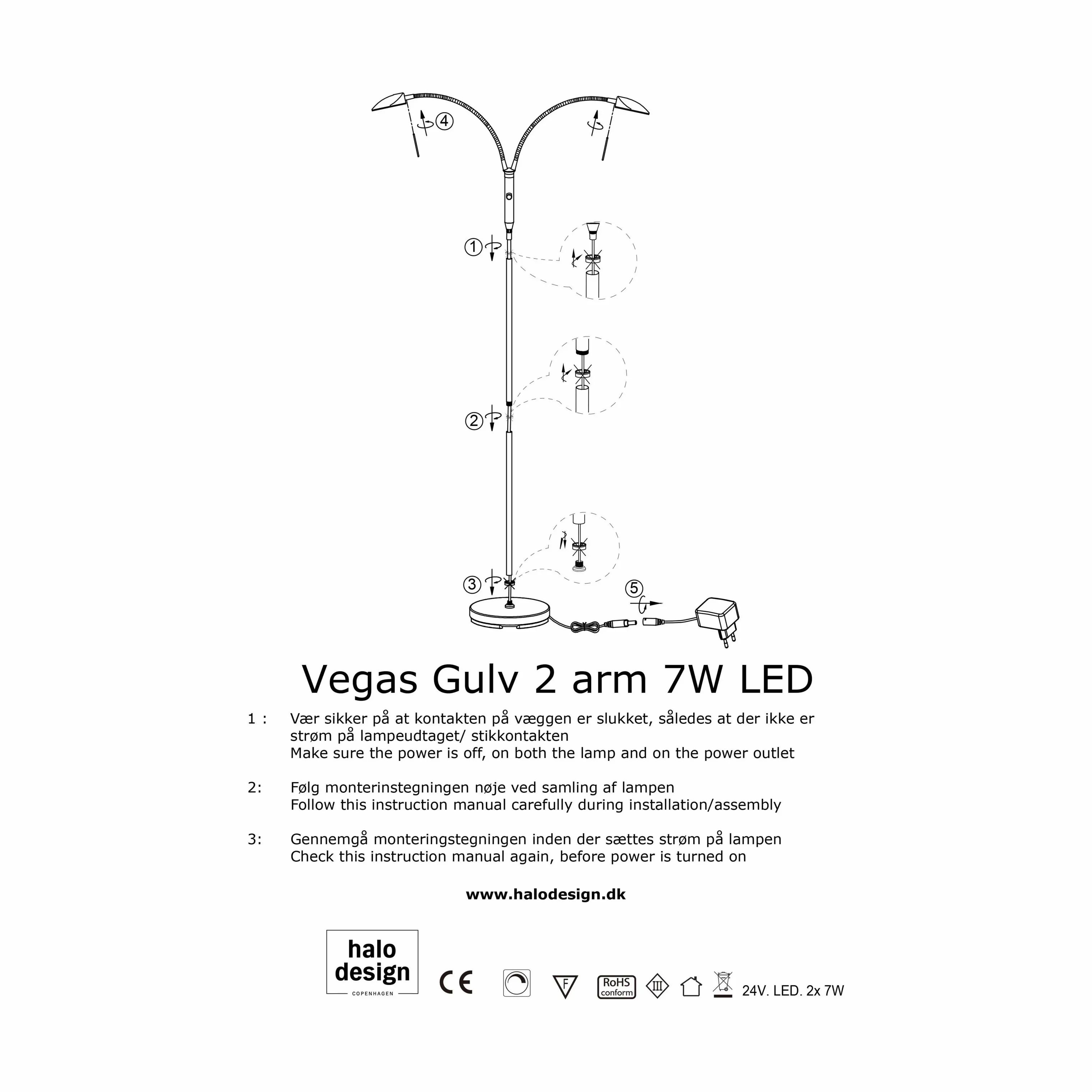 Halo Design Gulvlamper Vegas Gulvlampe i Hvid, 3