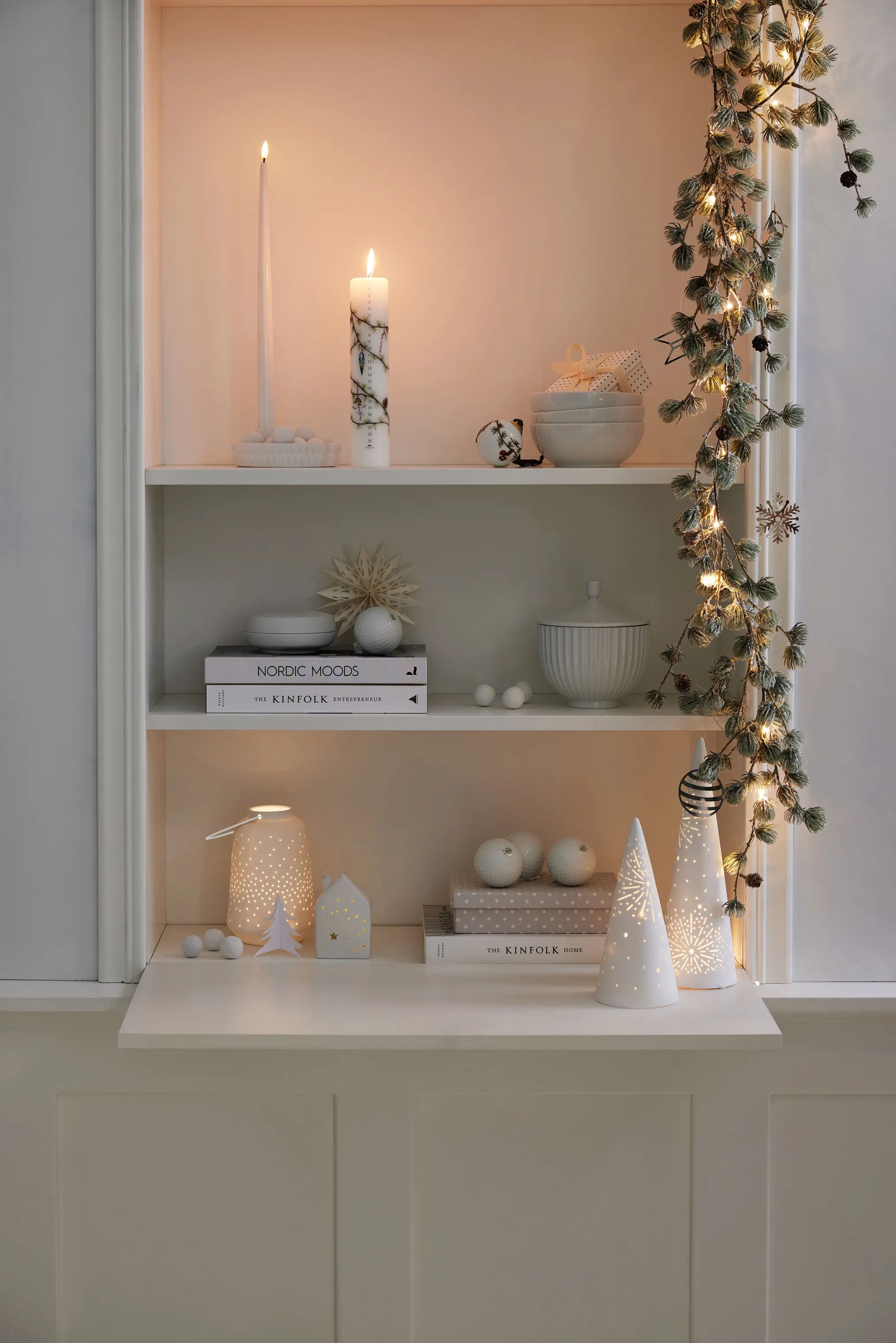 Casa Christmas Lysdekoration Cederranke m. LED i Grøn/brun, 2
