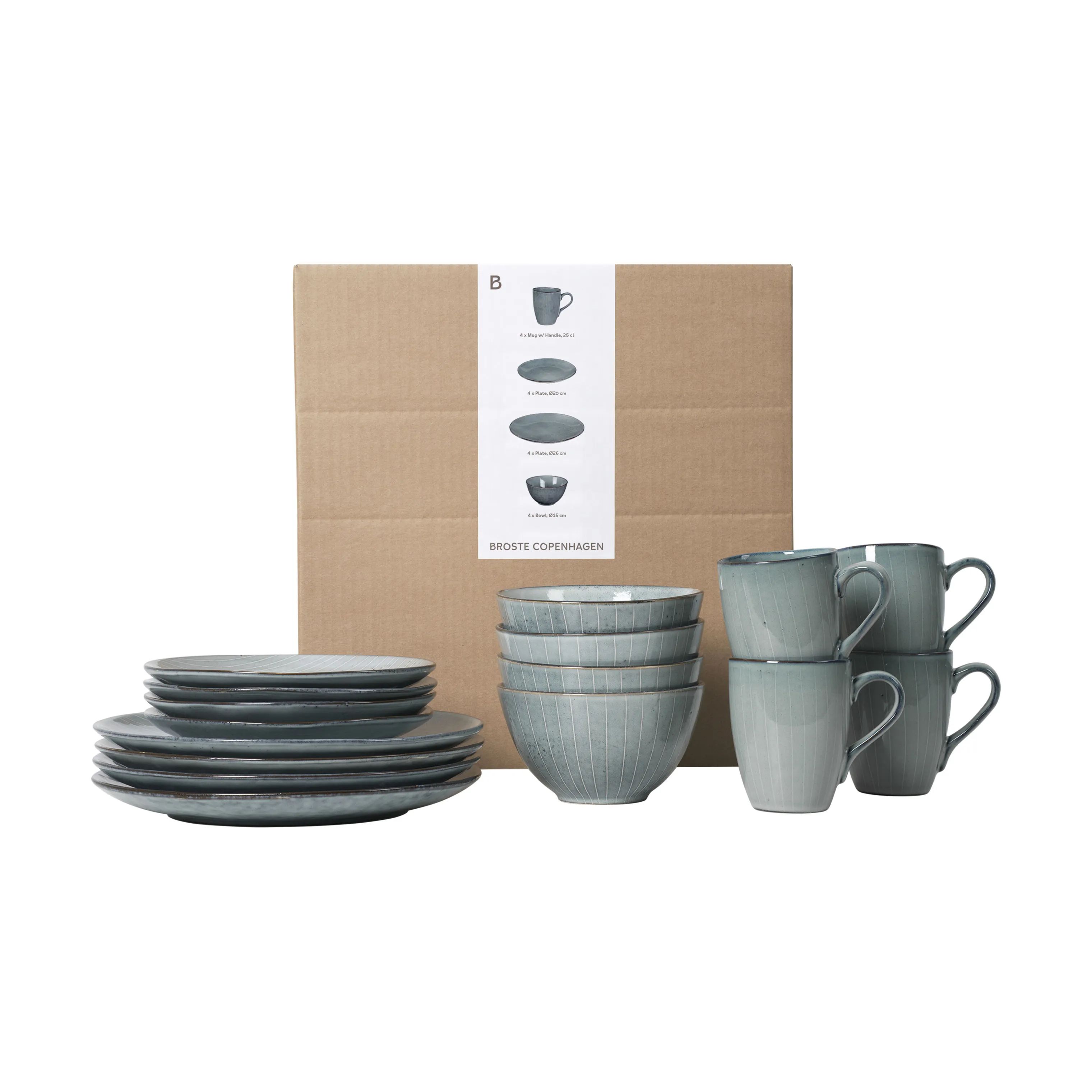 Broste Copenhagen Middagstallerkener Nordic Sea Middagssæt - 16 dele i Soft Blue, 2