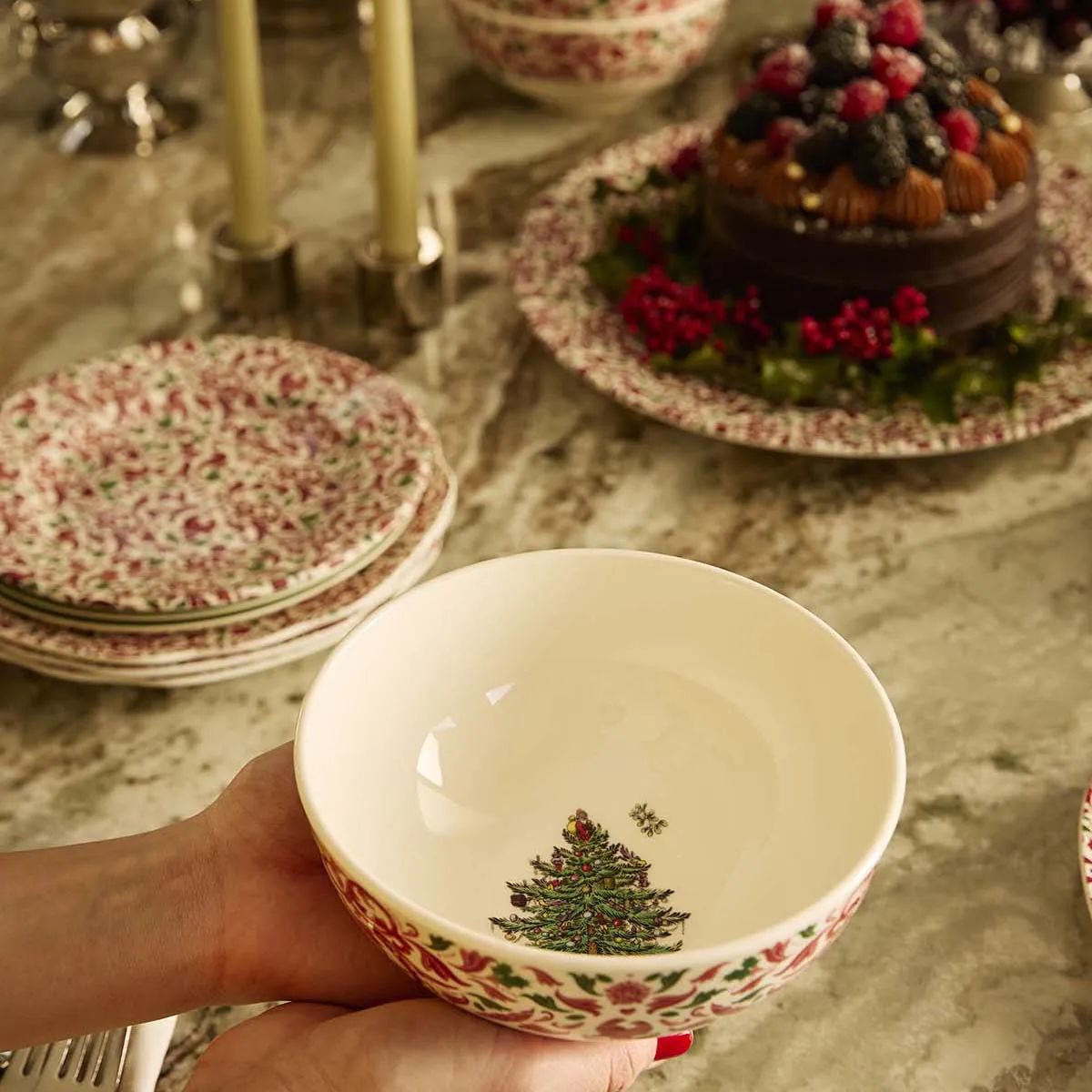Spode Serveringsskåle Yuletide Skåle - 4 stk. i Rød/grøn/hvid, 3