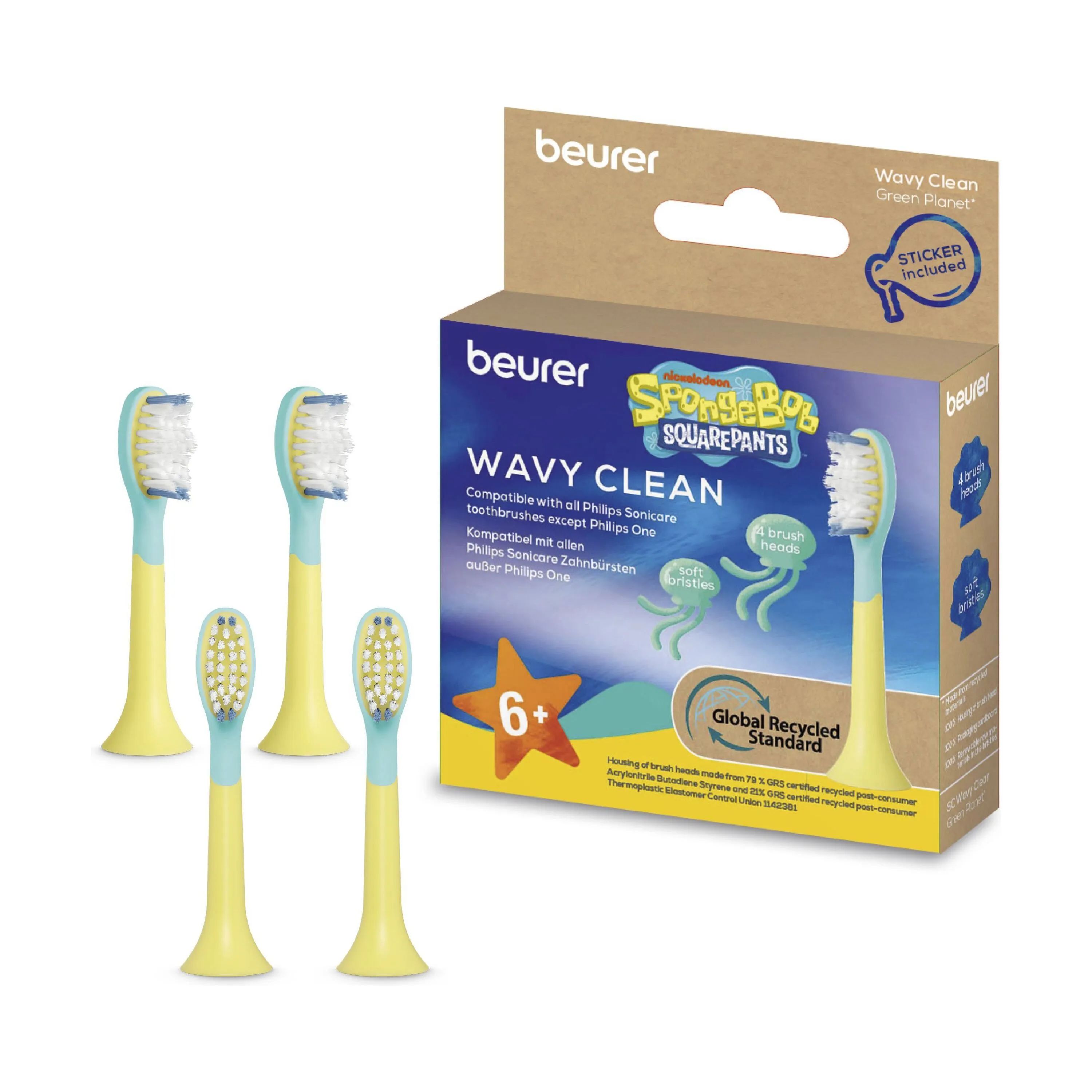 Beurer Tandbørstehoveder SC011A SonicCare Kids Clean Tandbørstehoved - 4 stk. i Gul, 1