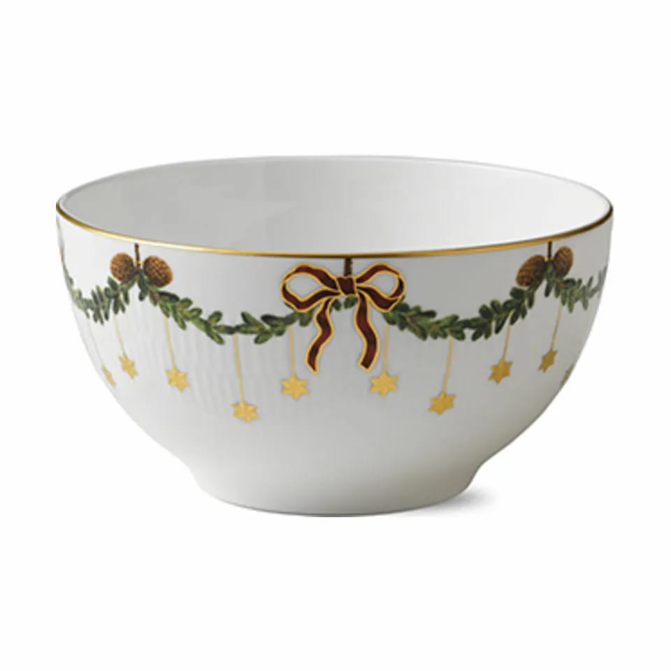 Royal Copenhagen Serveringsskåle Stjerne Riflet Jul Skål i Grøn/hvid/rød, 18 cm, 1