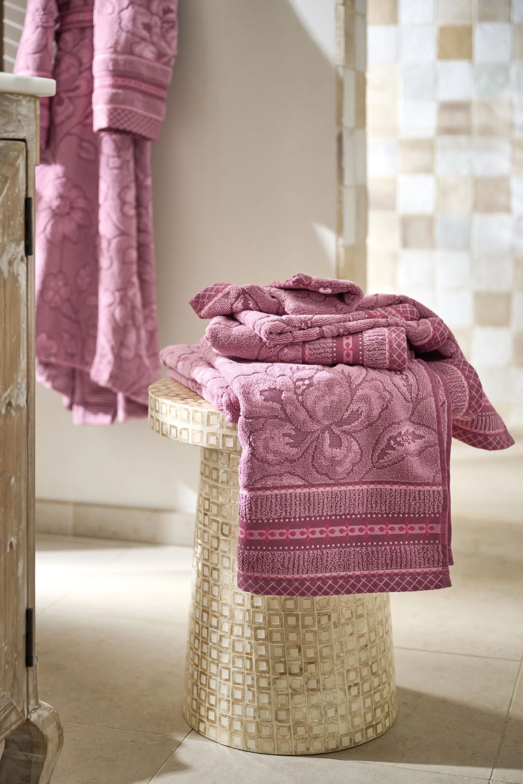 PIP Studio Håndklæder Jasmin Jacquard Håndklæde i Light Pink, B55 x L100 cm, 2