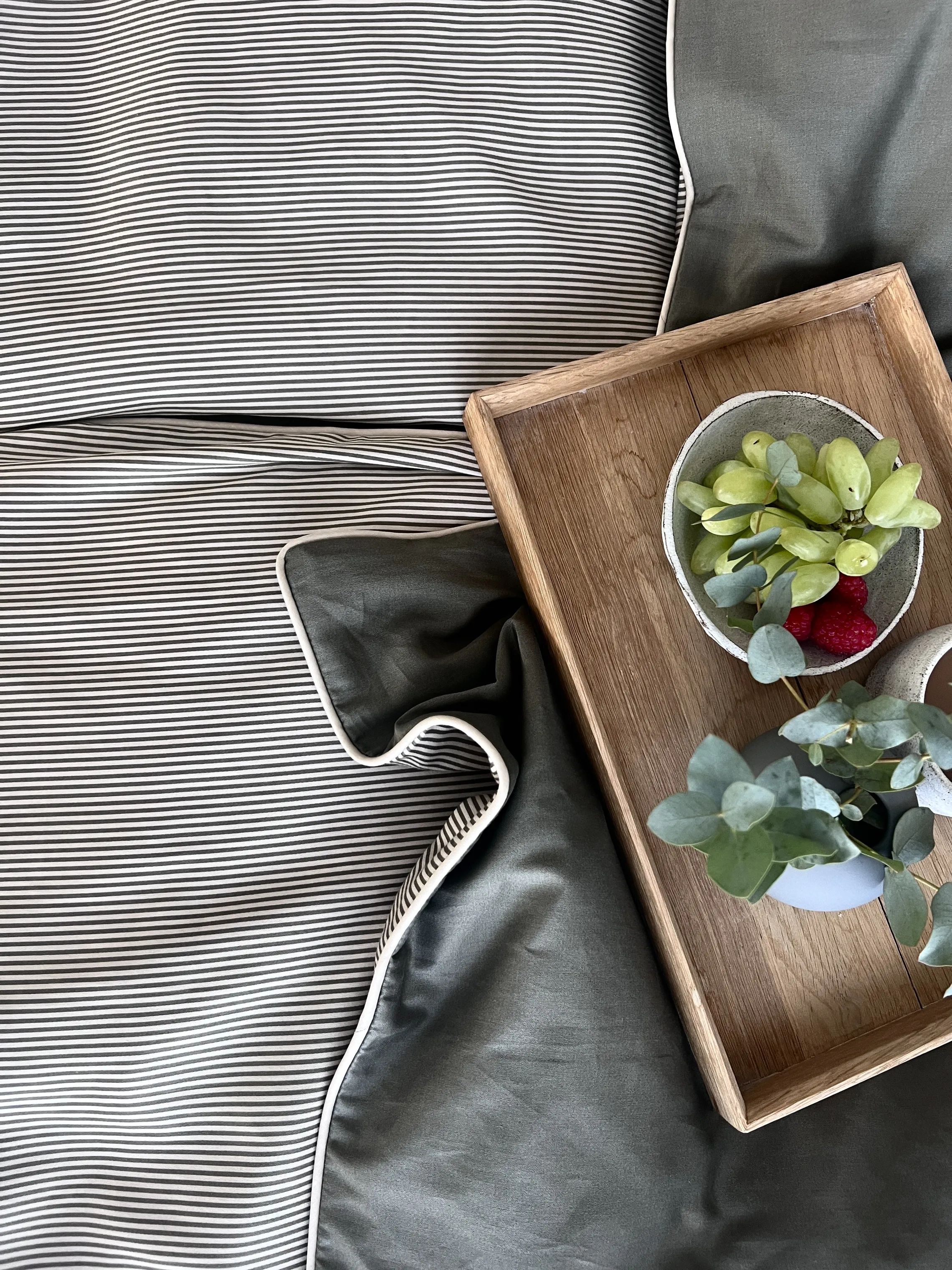 omhu Sengetøj Pin Stripe Sengetøj i Olive/Sand, B140 x L200 cm, 5