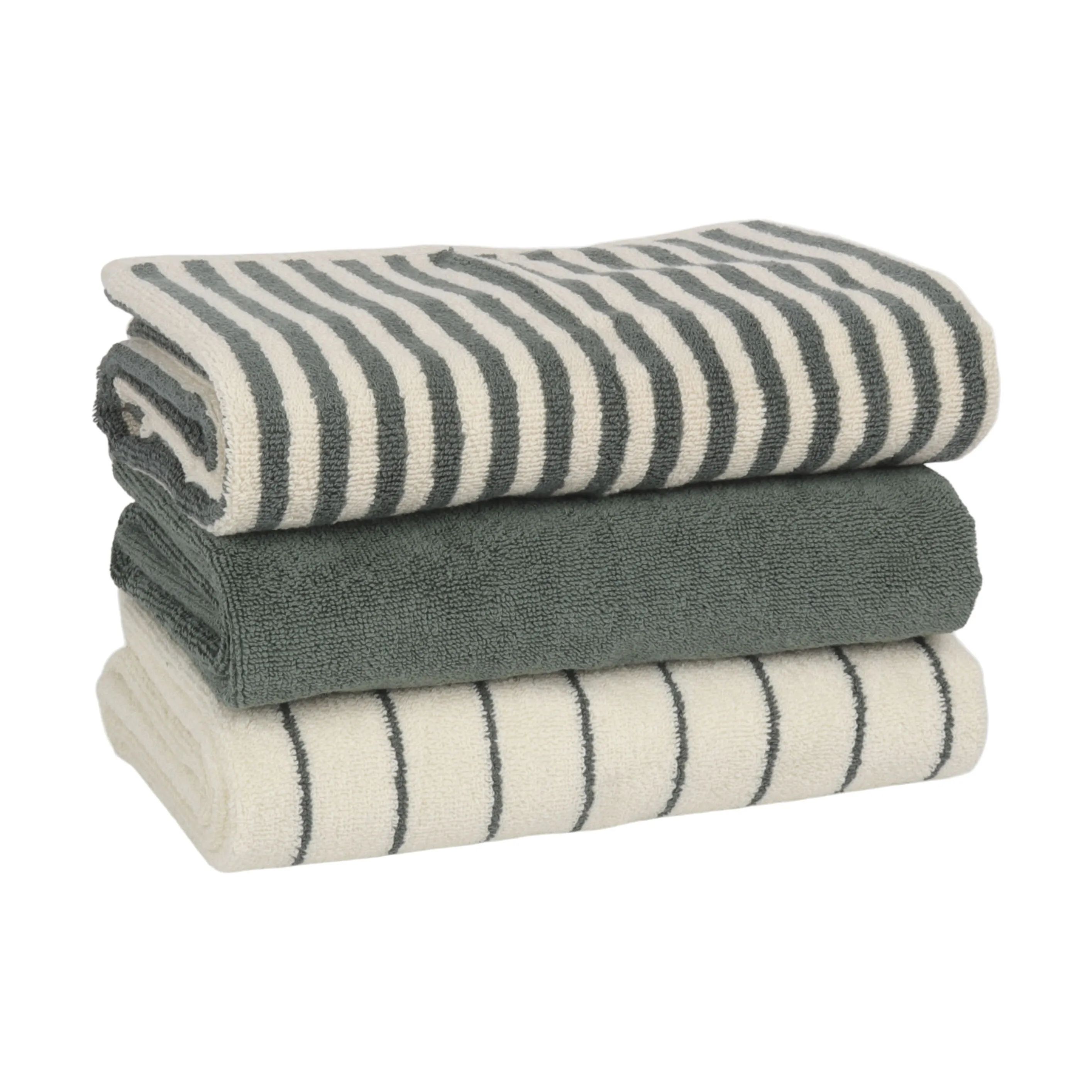 CASA Living Håndklæder Charmant Håndklæde i Grøn bred stribe, B50 x L100 cm, 4